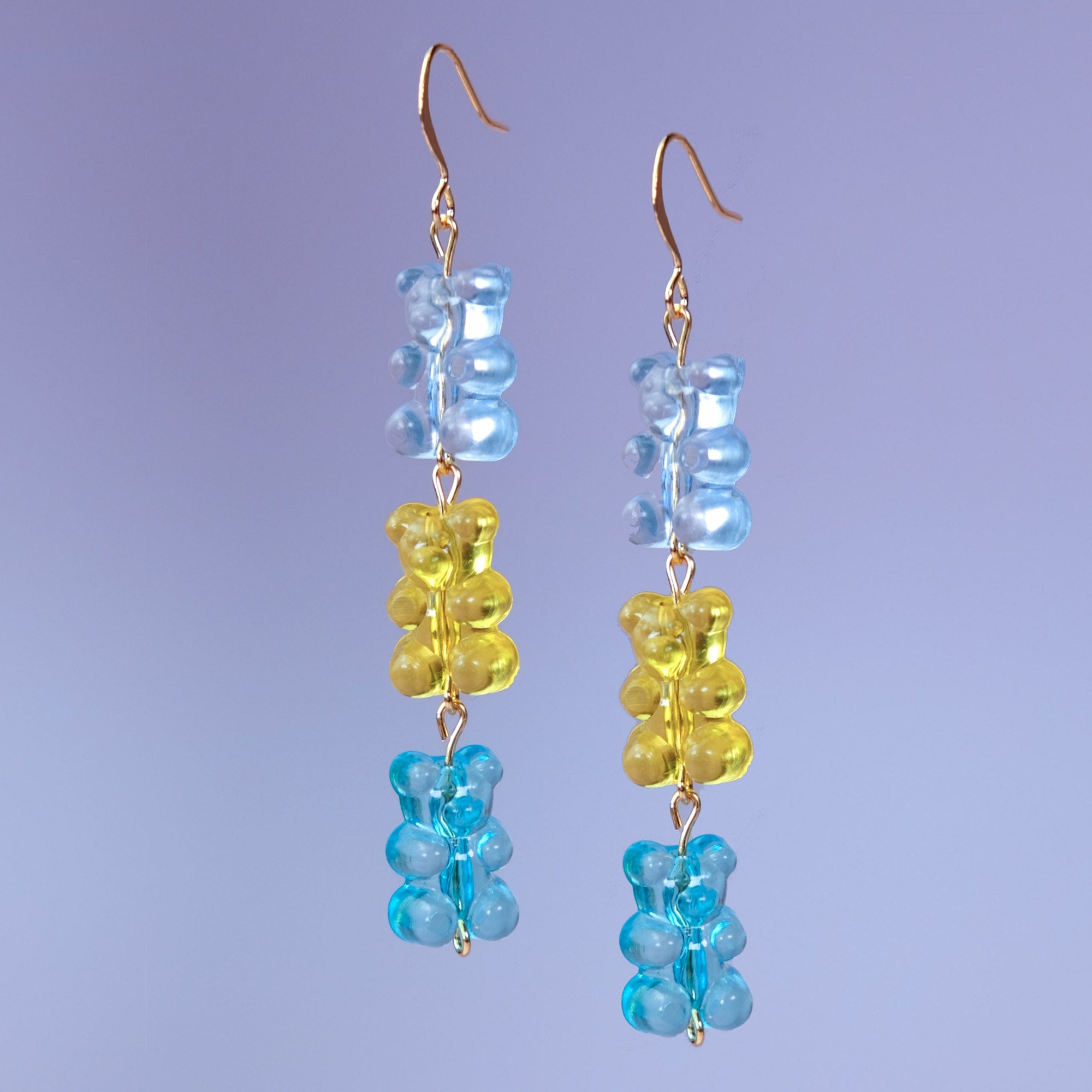 Blue, yellow and turquoise cute and nostalgic gummy bear dangly earrings #color_blue-trio