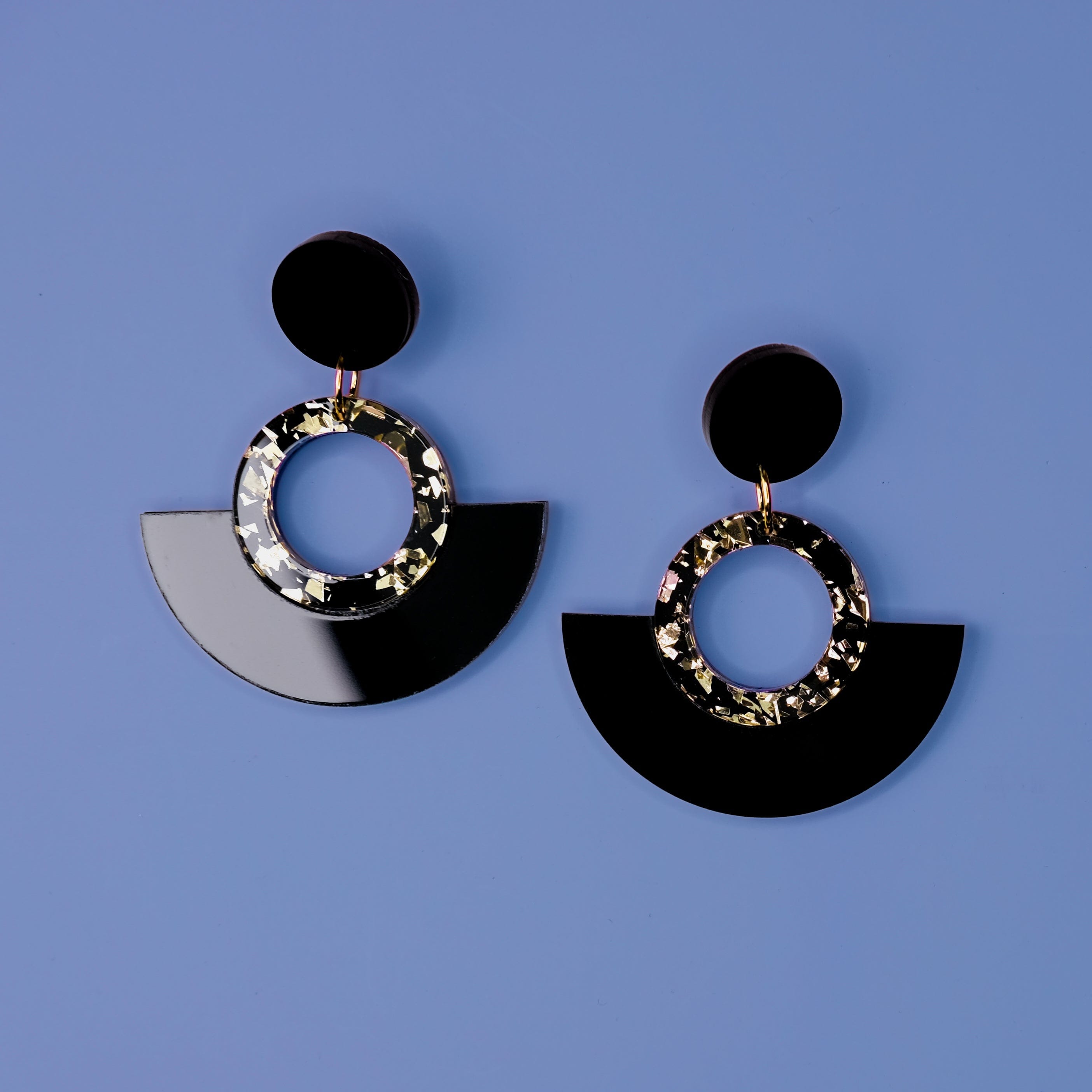 Joyce Hoop Dangles Earrings #color_black-and-gold-glitter