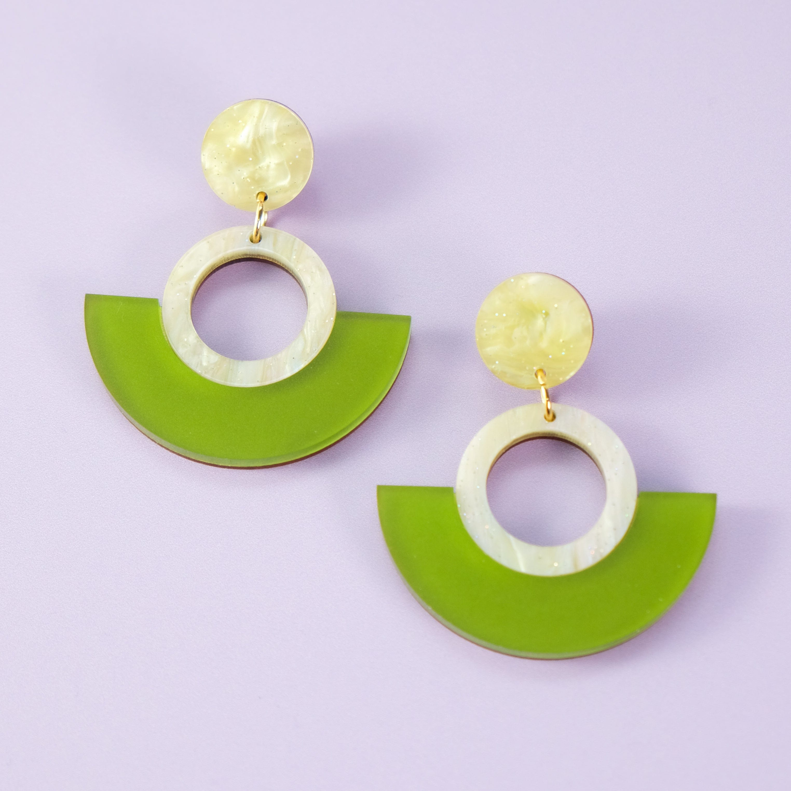 Funky retro and elegant lightweight Joyce Hoop Dangles Earrings #color_green