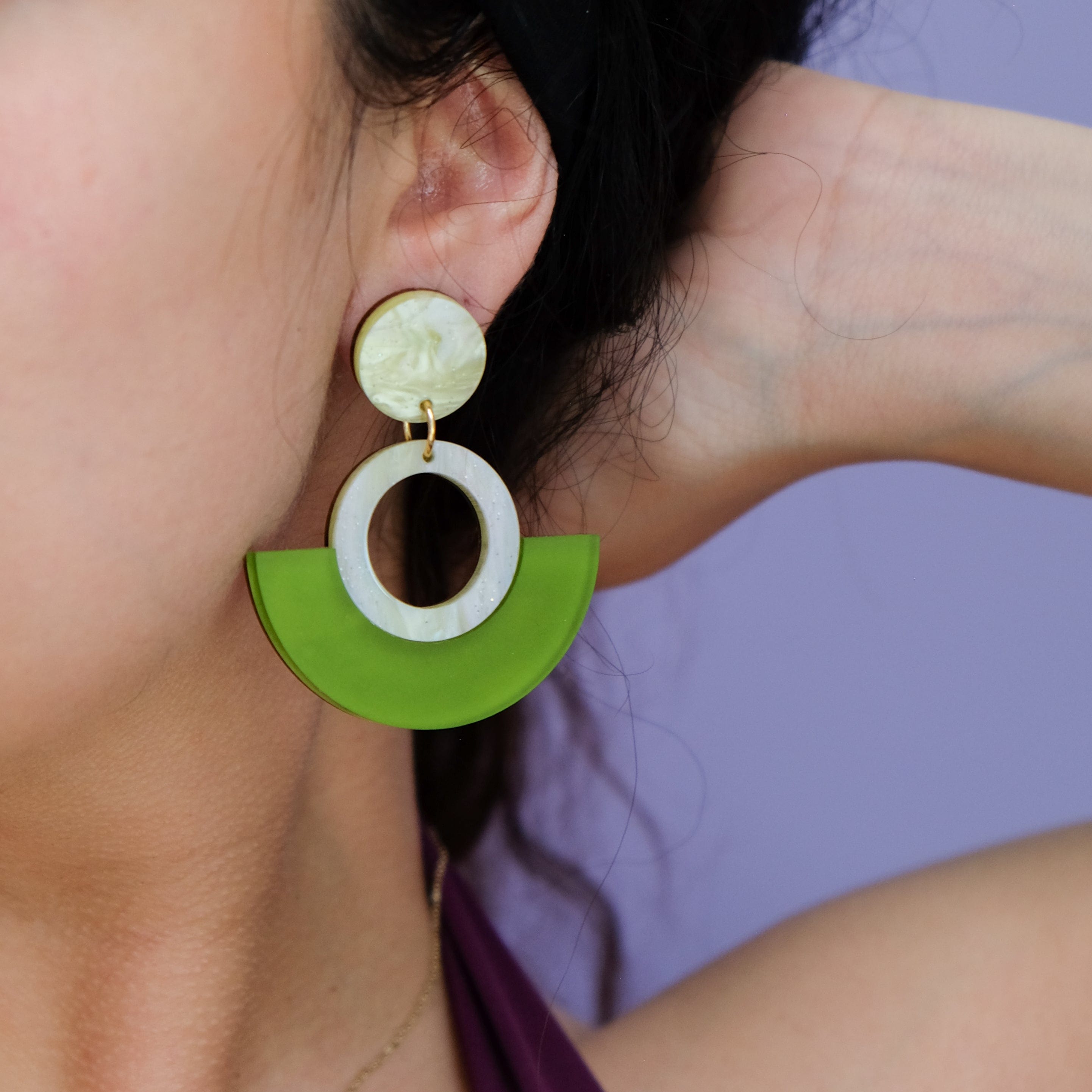Funky retro and elegant lightweight Joyce Hoop Dangles Earrings #color_green