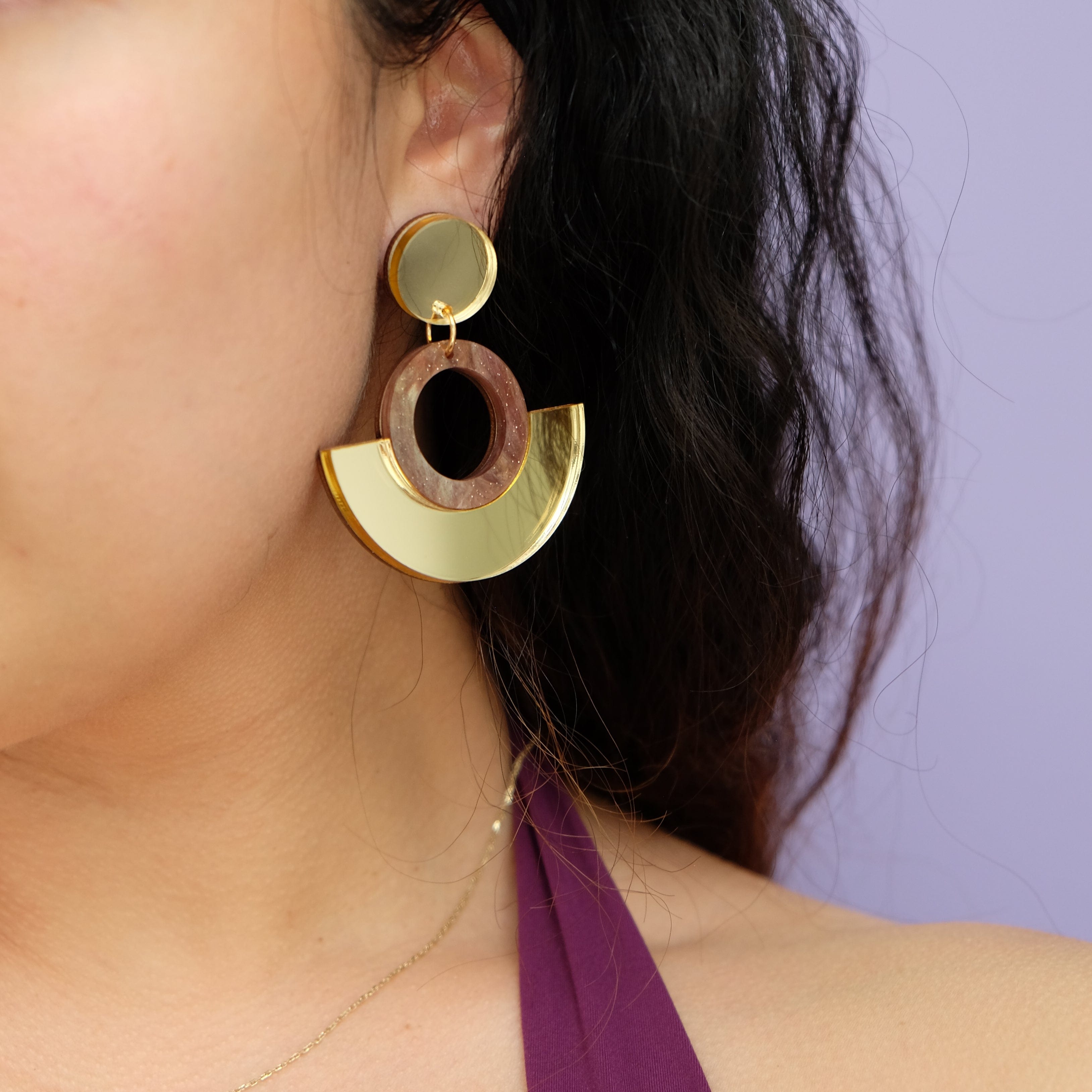 Funky retro and elegant lightweight Joyce Hoop Dangles Earrings #color_gold
