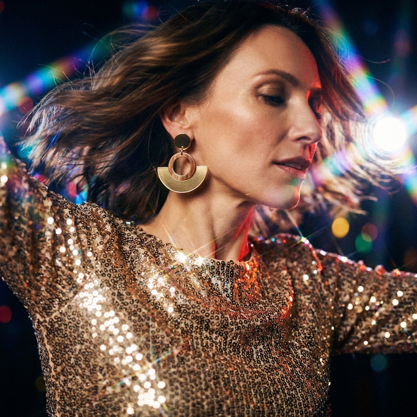 Funky retro and elegant lightweight Joyce Hoop Dangles Earrings #color_gold