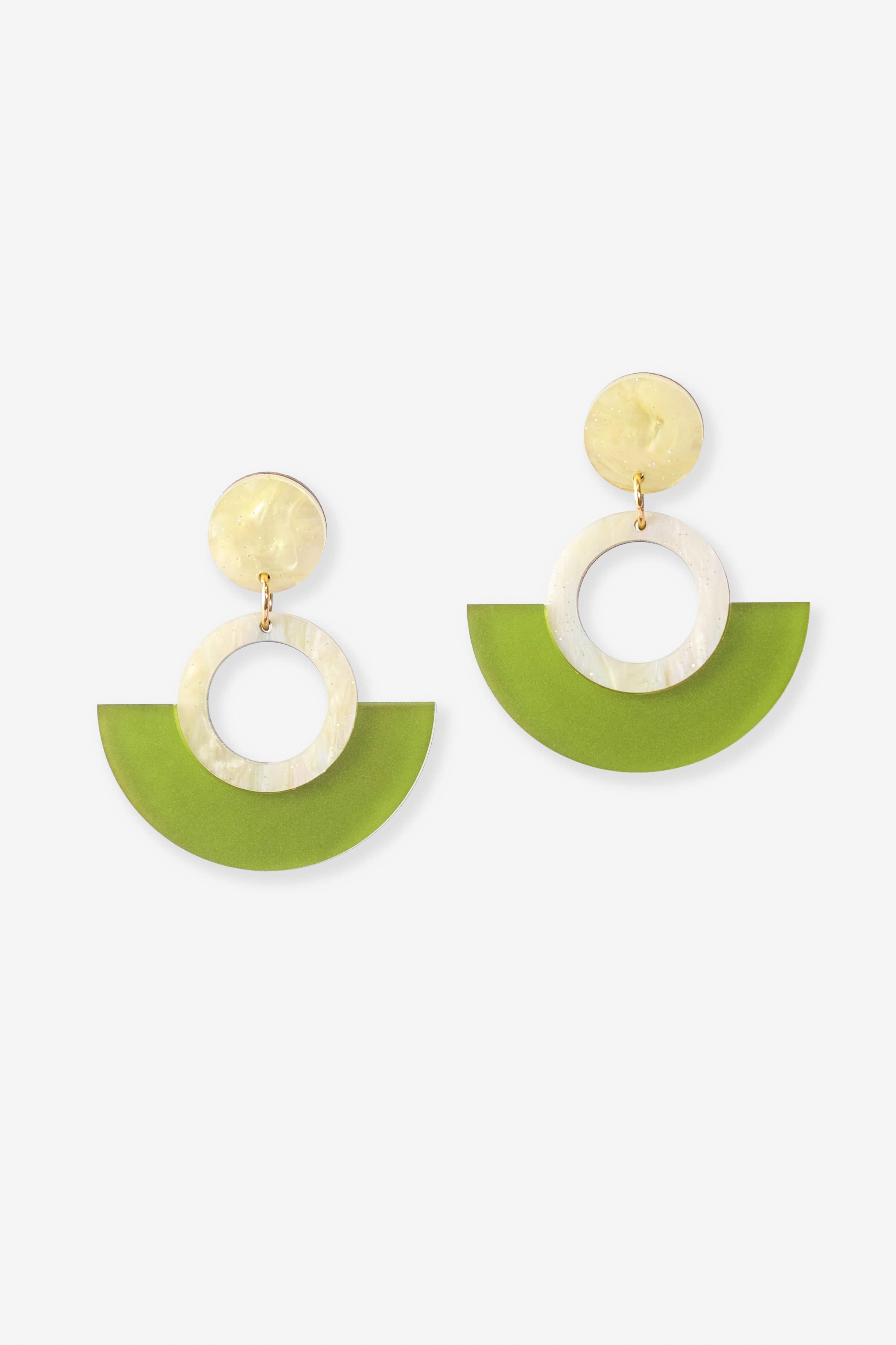 Funky retro and elegant lightweight Joyce Hoop Dangles Earrings #color_green