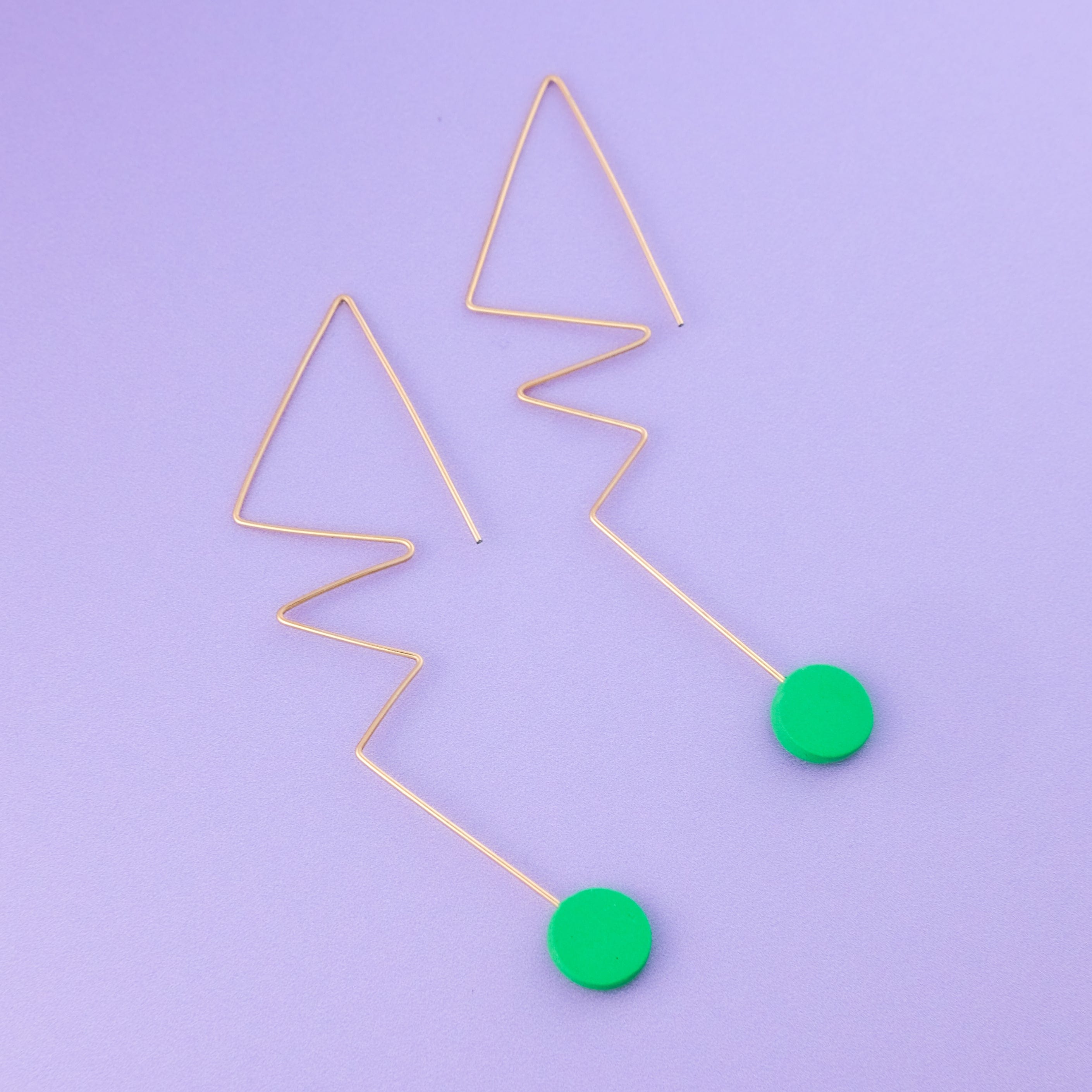 Abstract art Kandinsky inspired wire line earrings in green #color_green