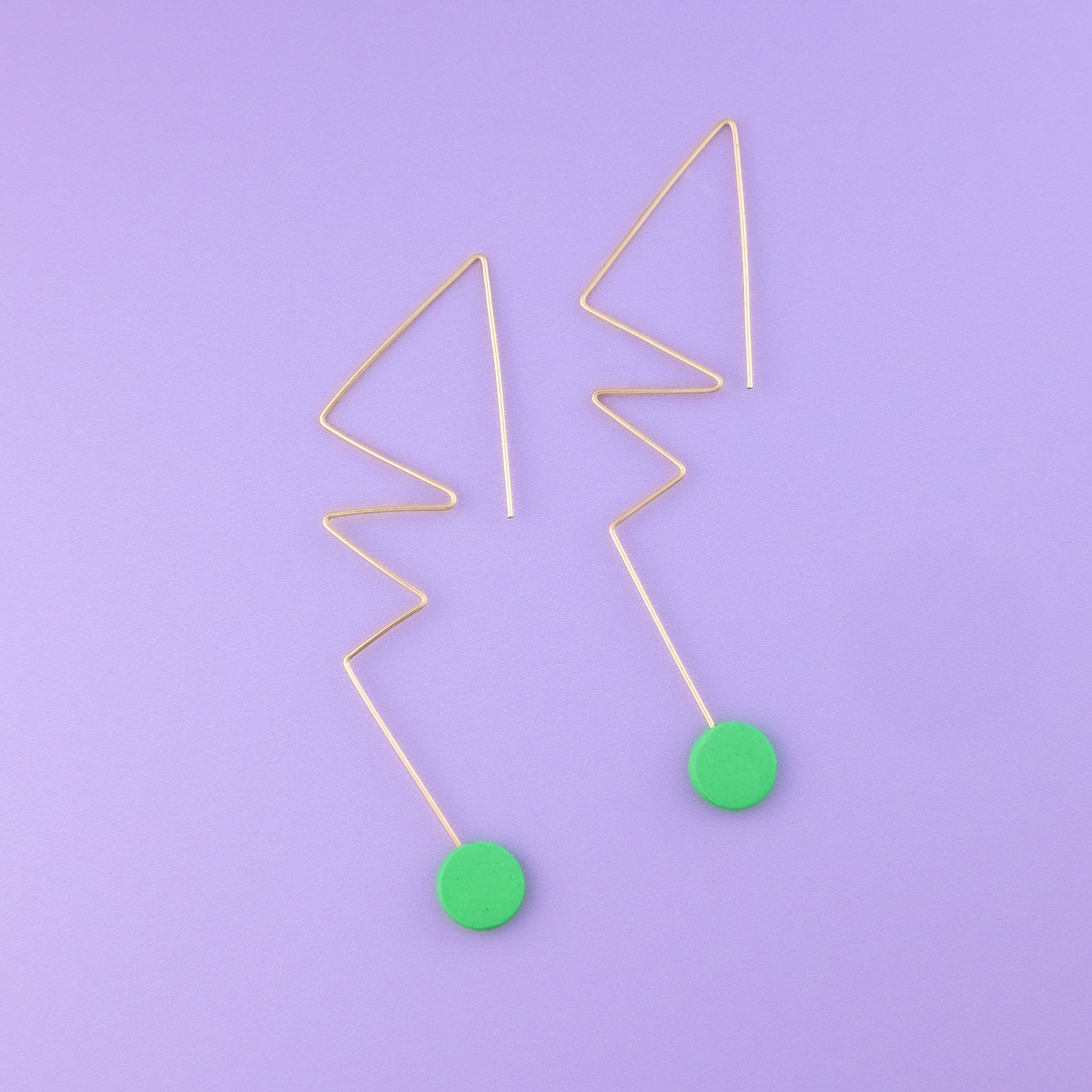 Abstract art Kandinsky inspired wire line earrings in green #color_green