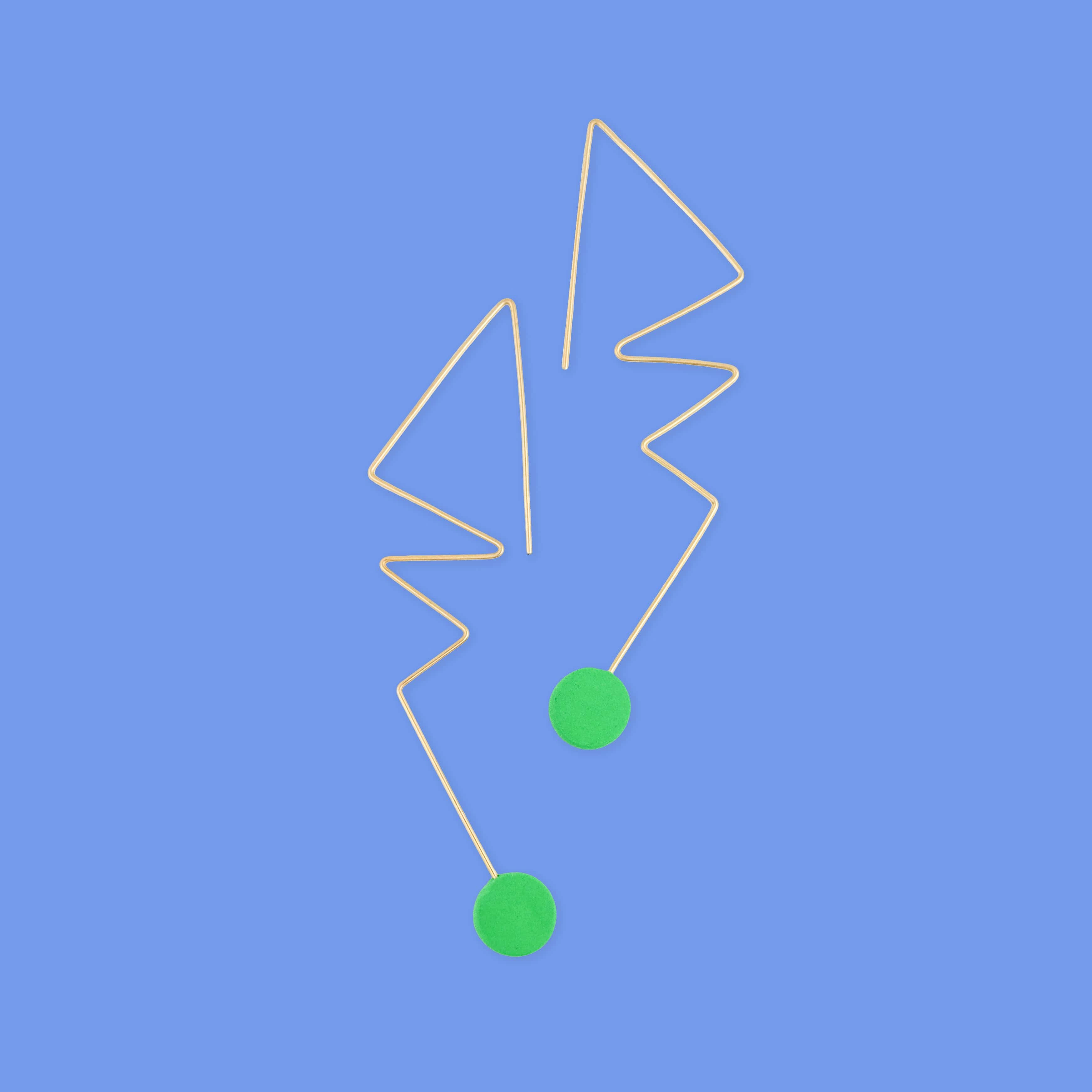 Abstract art Kandinsky inspired wire line earrings in green #color_green