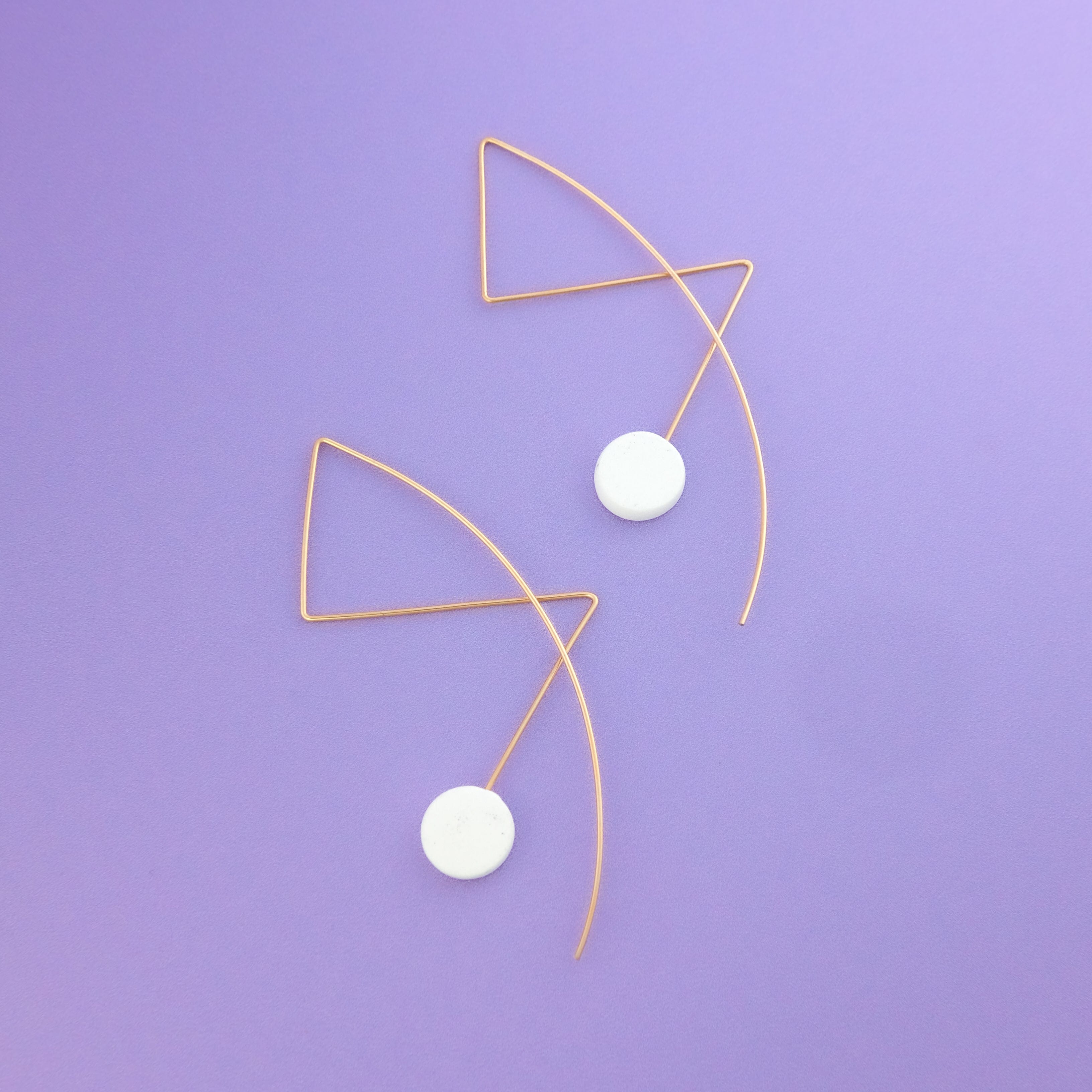 Abstract art Kandinsky inspired wire line earrings in white #color_white