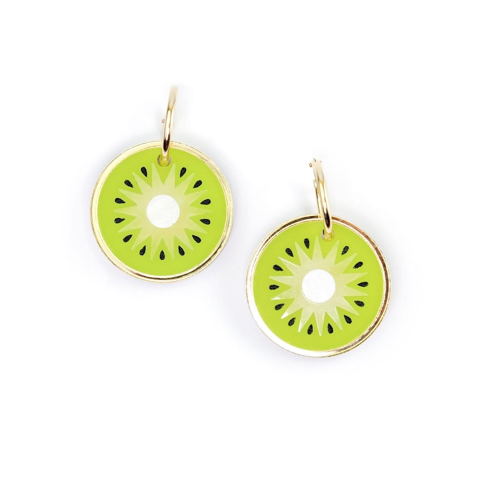 Kiwi earrings with gold-filled hoops 