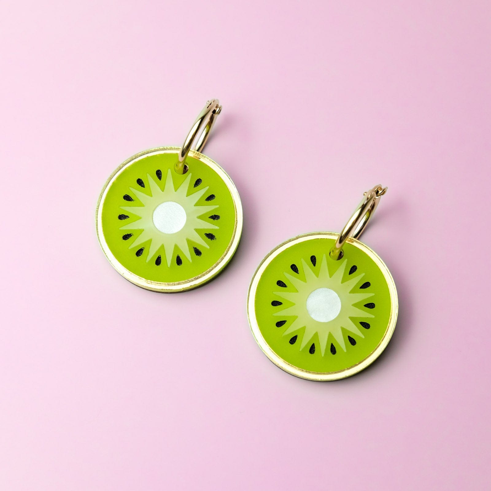 Kiwi earrings with gold-filled hoops 