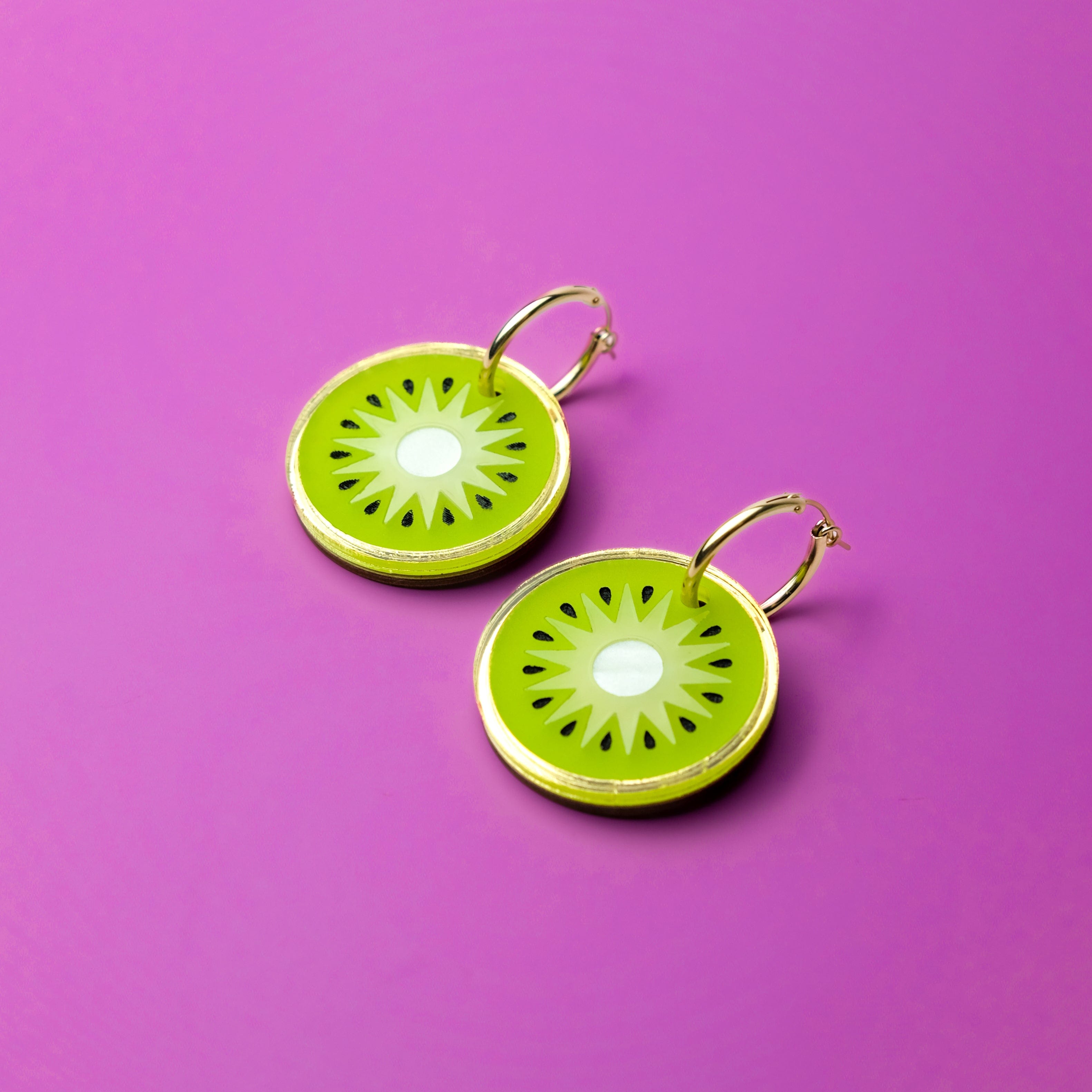 Kiwi earrings with gold-filled hoops 
