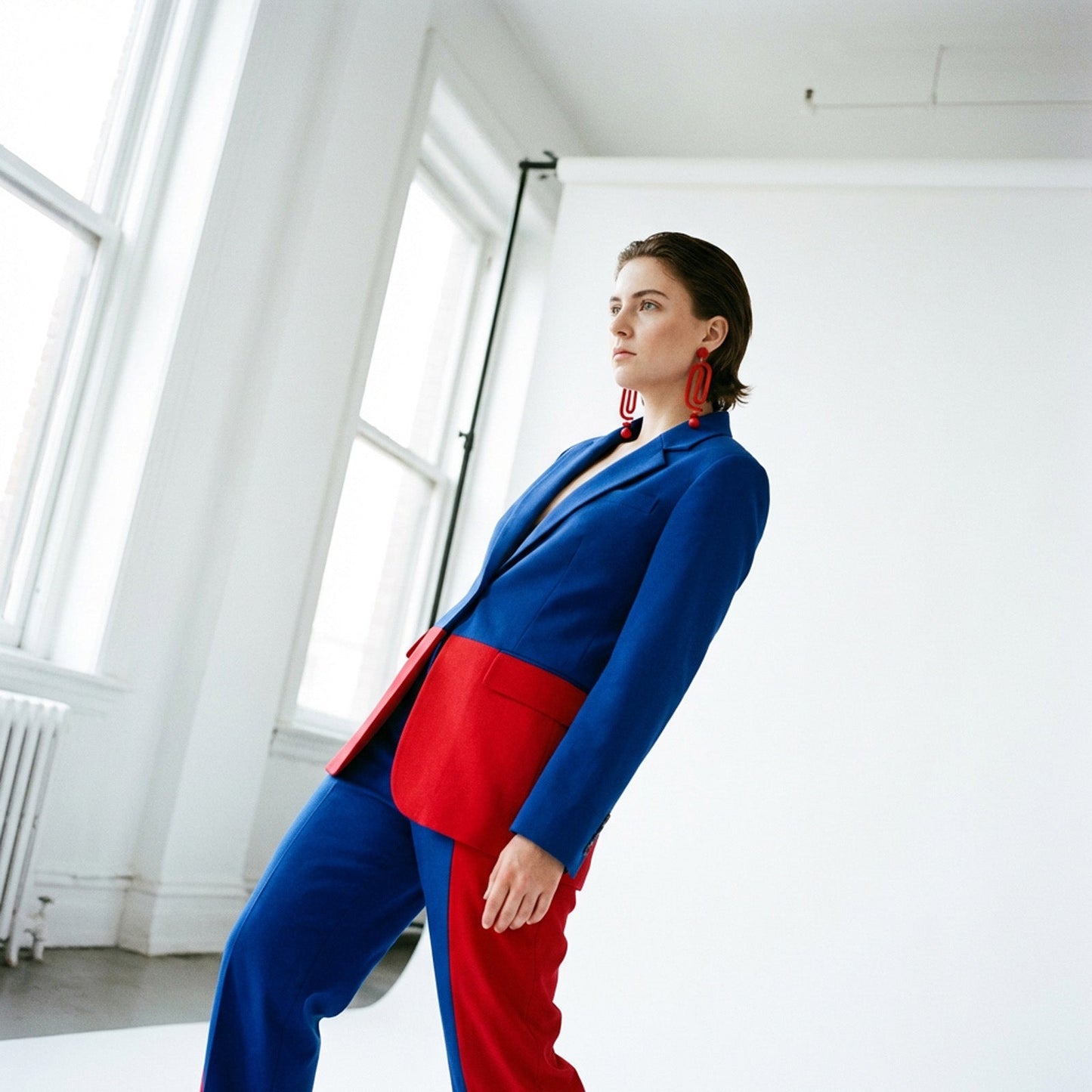 Labyrinth dangly statement earrings. A striking and unique earring for the bold and vibrant personality. Hand-made in NYC #color_red