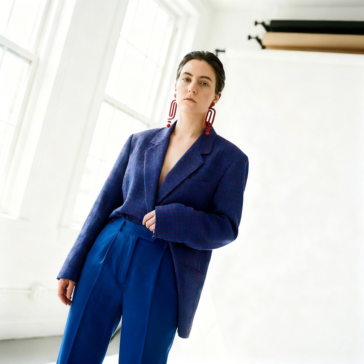 Labyrinth dangly statement earrings. A striking and unique earring for the bold and vibrant personality. Hand-made in NYC #color_red