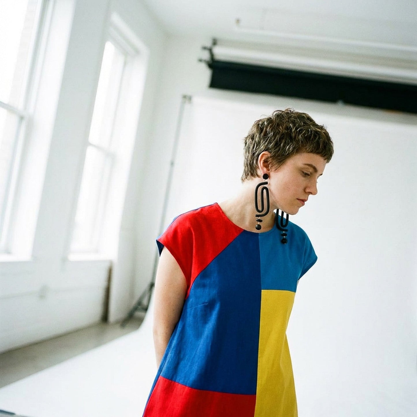 Labyrinth dangly statement earrings. A striking and unique earring for the bold and vibrant personality. Hand-made in NYC #color_black