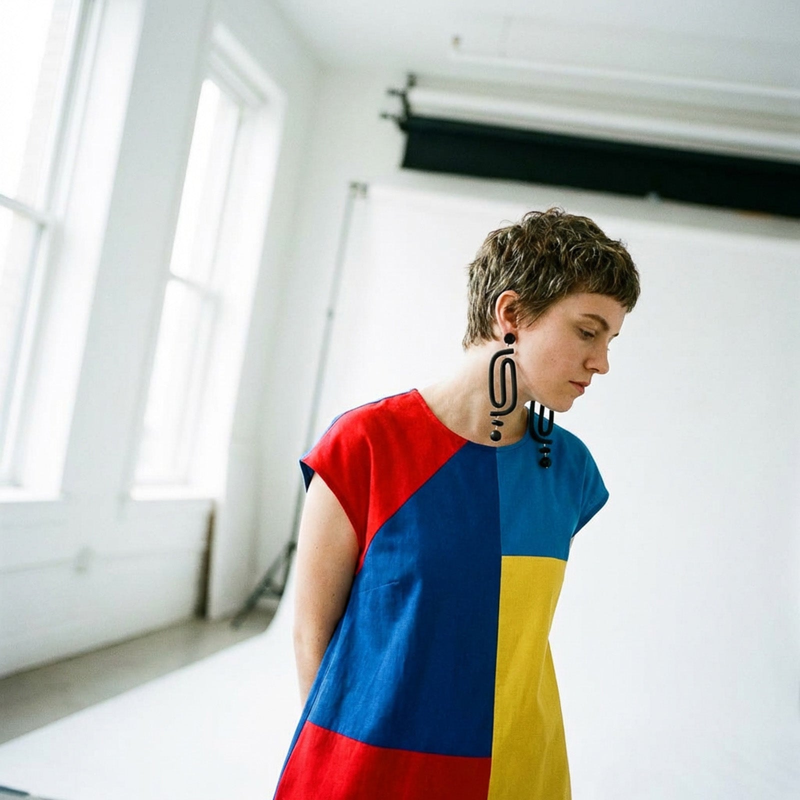 Labyrinth dangly statement earrings. A striking and unique earring for the bold and vibrant personality. Hand-made in NYC #color_black