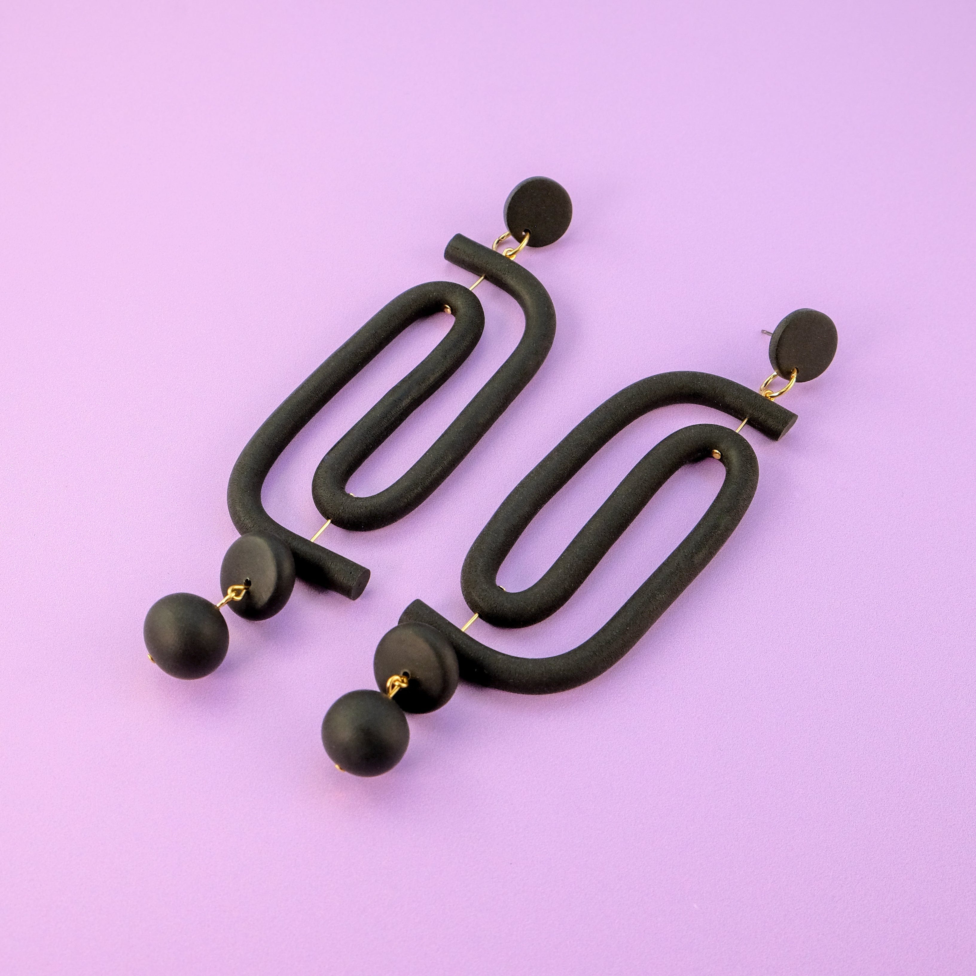 Labyrinth dangly statement earrings. A striking and unique earring for the bold and vibrant personality. Hand-made in NYC #color_black