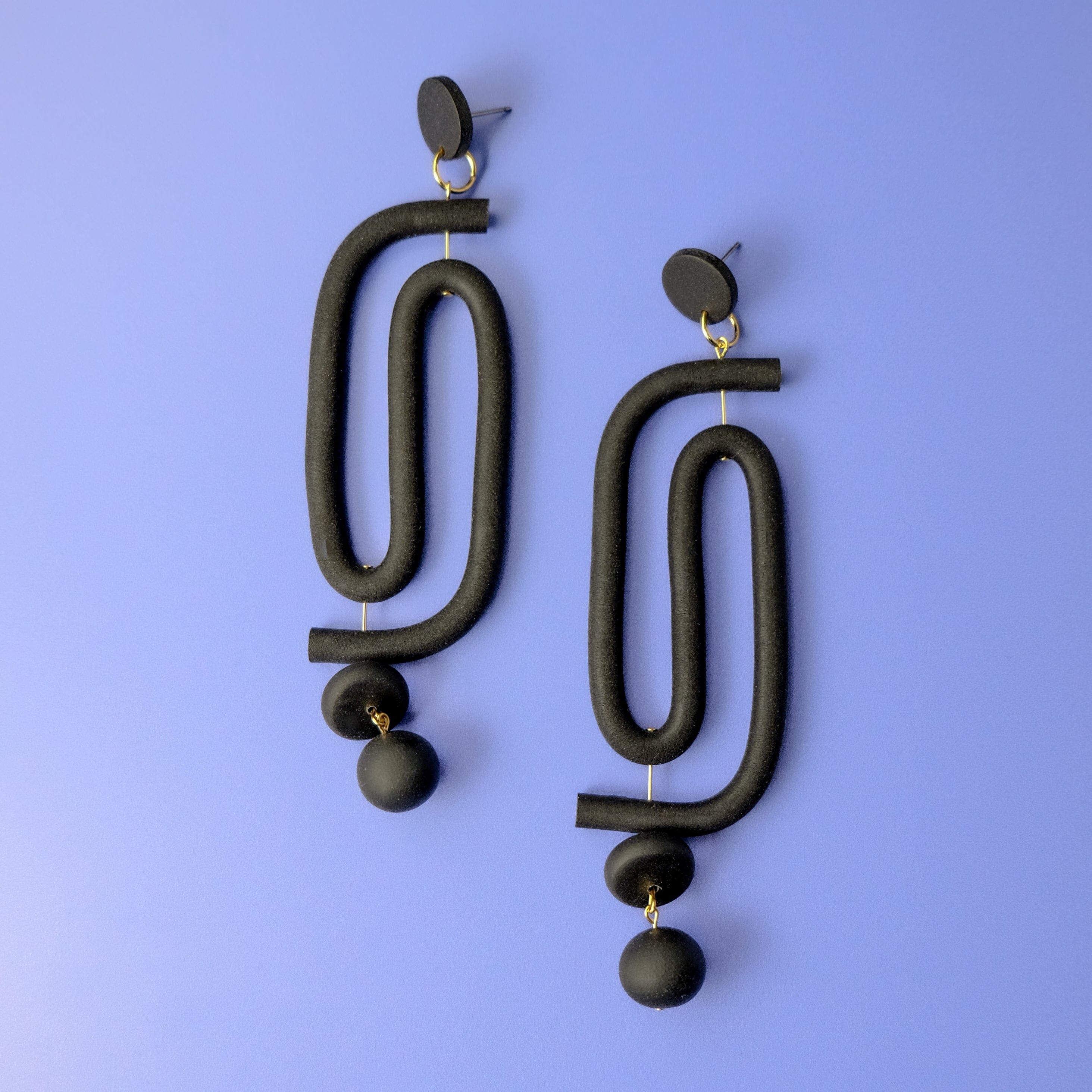 Labyrinth dangly statement earrings. A striking and unique earring for the bold and vibrant personality. Hand-made in NYC #color_black