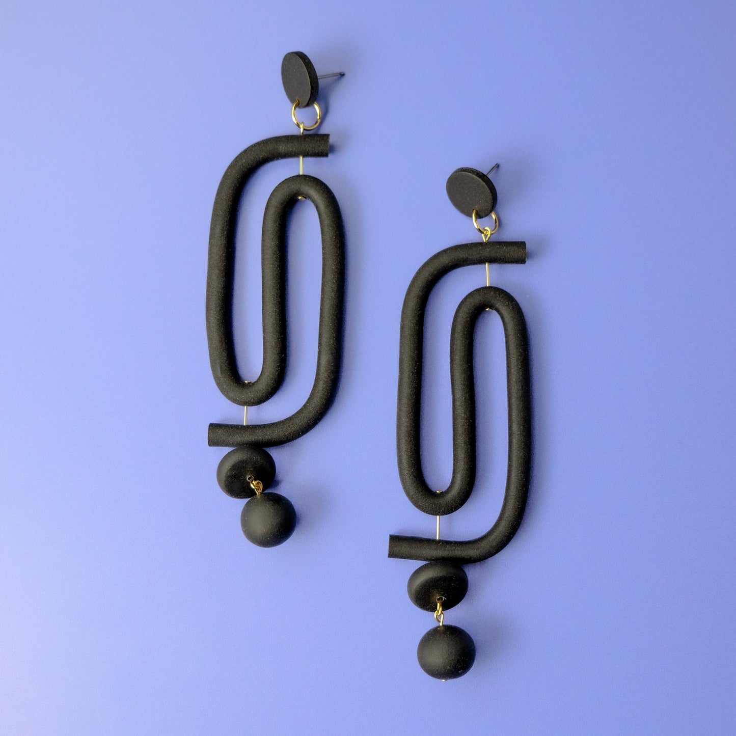 Labyrinth dangly statement earrings. A striking and unique earring for the bold and vibrant personality. Hand-made in NYC #color_black