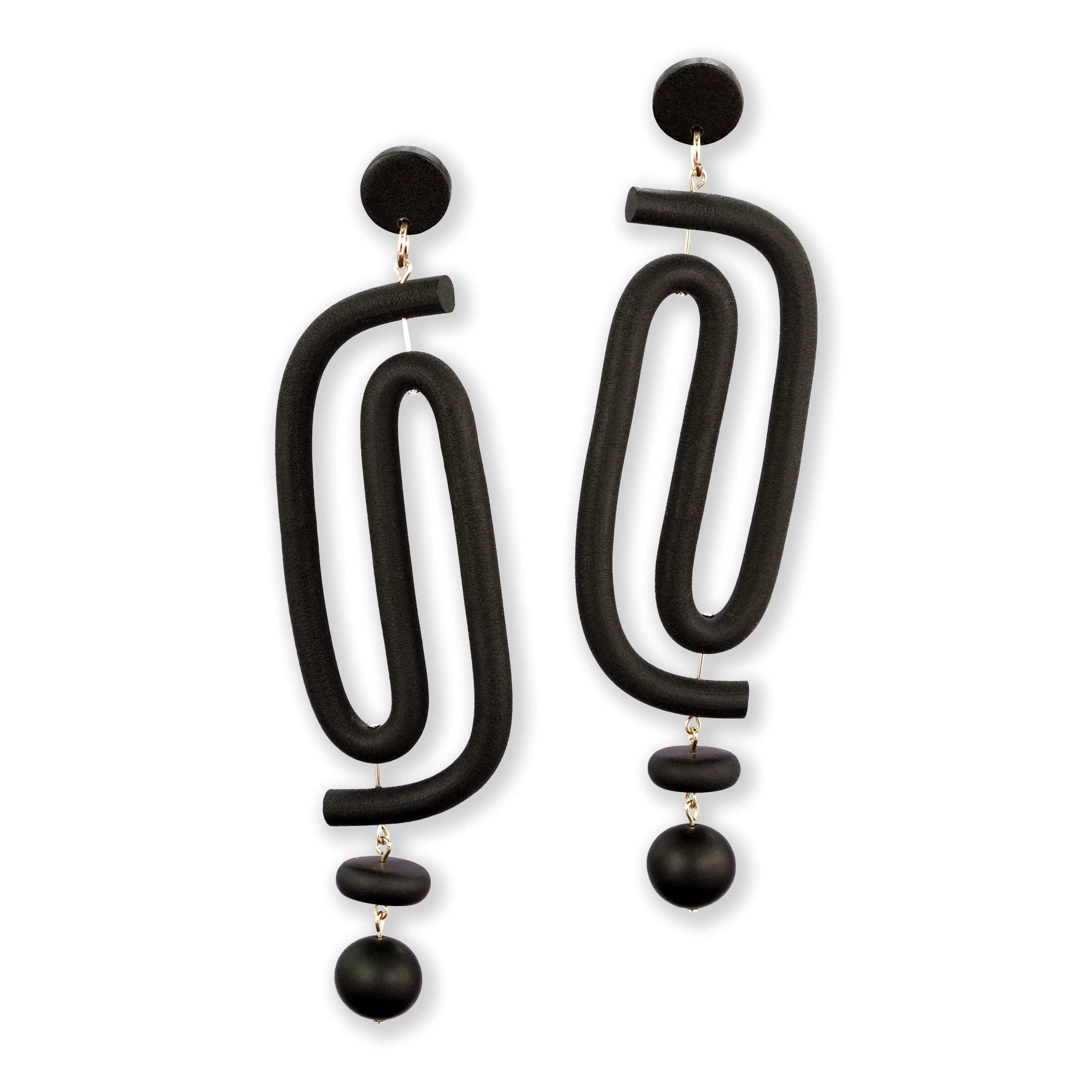 Labyrinth dangly statement earrings. A striking and unique earring for the bold and vibrant personality. Hand-made in NYC #color_black