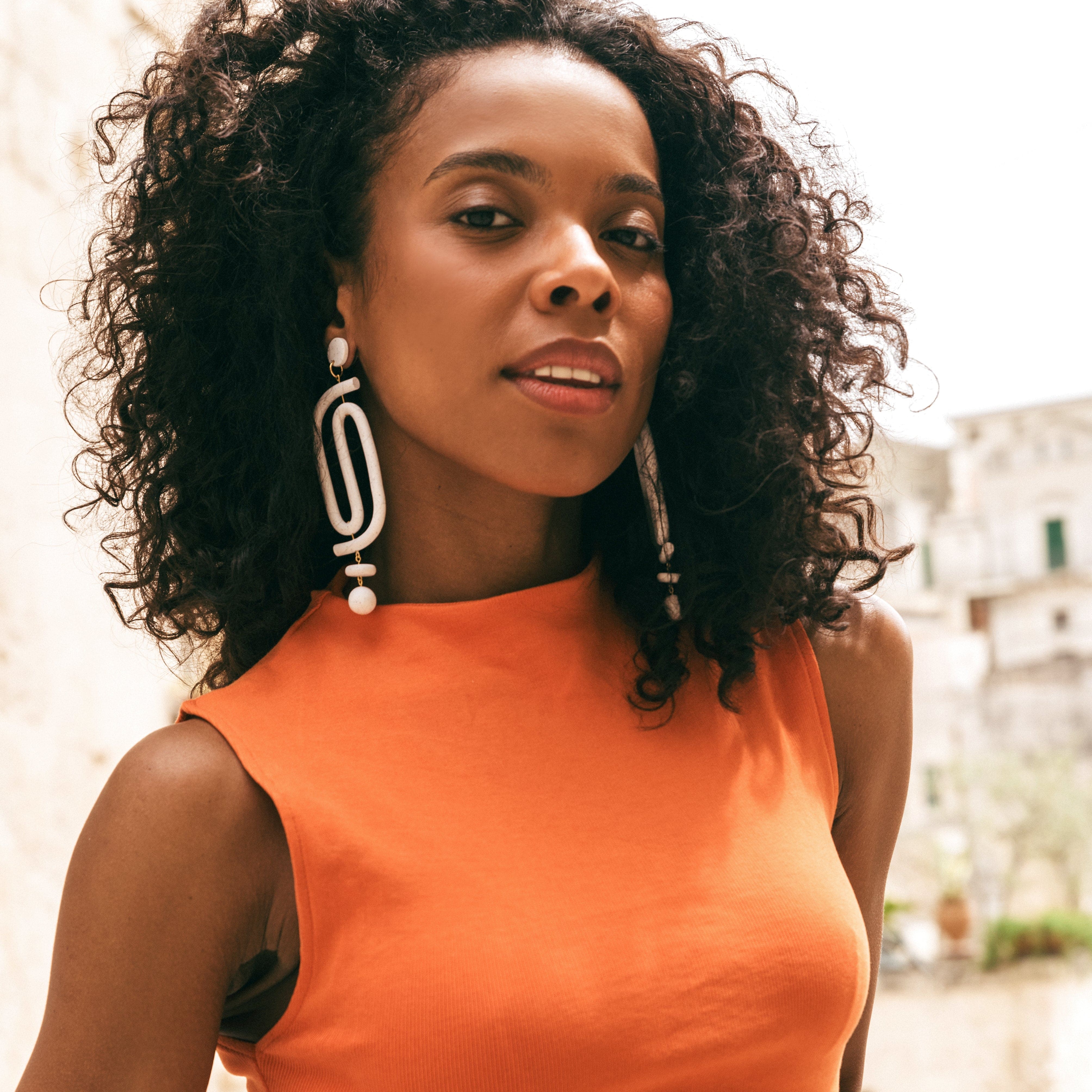 Labyrinth dangly statement earrings. A striking and unique earring for the bold and vibrant personality. Hand-made in NYC #color_granite