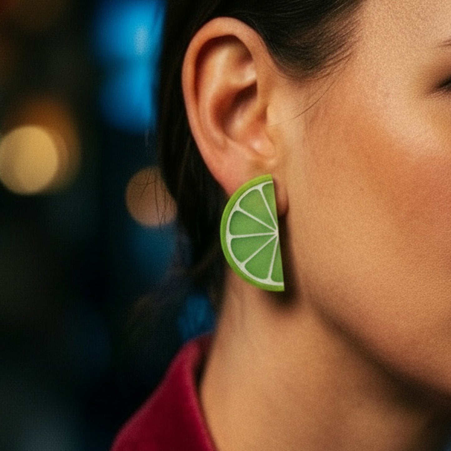 Lime slice stud earrings. Handmade, cute citrus fruit earrings 