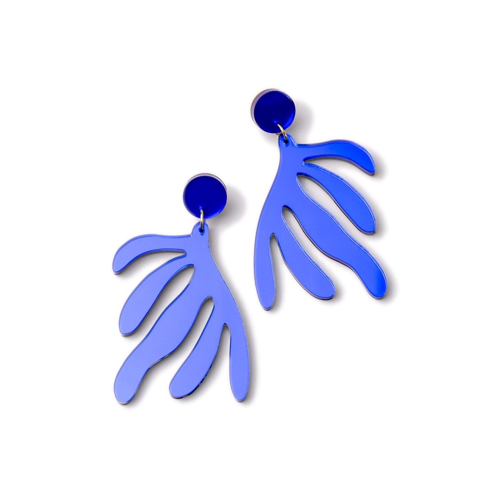 Art inspired statement earrings. Matisse dangly statement earrings in mirrored blue acrylic #color_blue-mirror