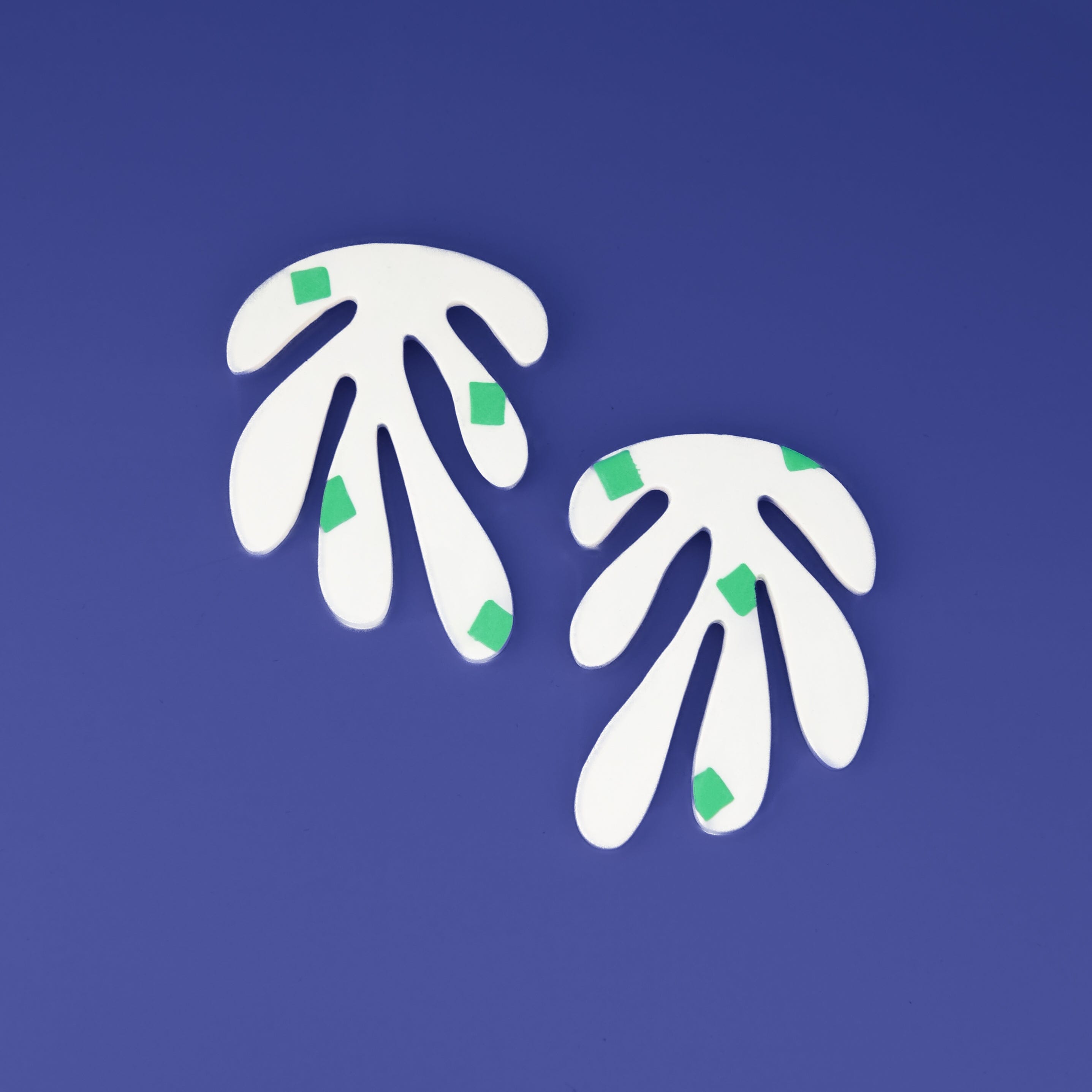Matisse inspired white and green stud statement earrings handmade in polymer clay #color_white