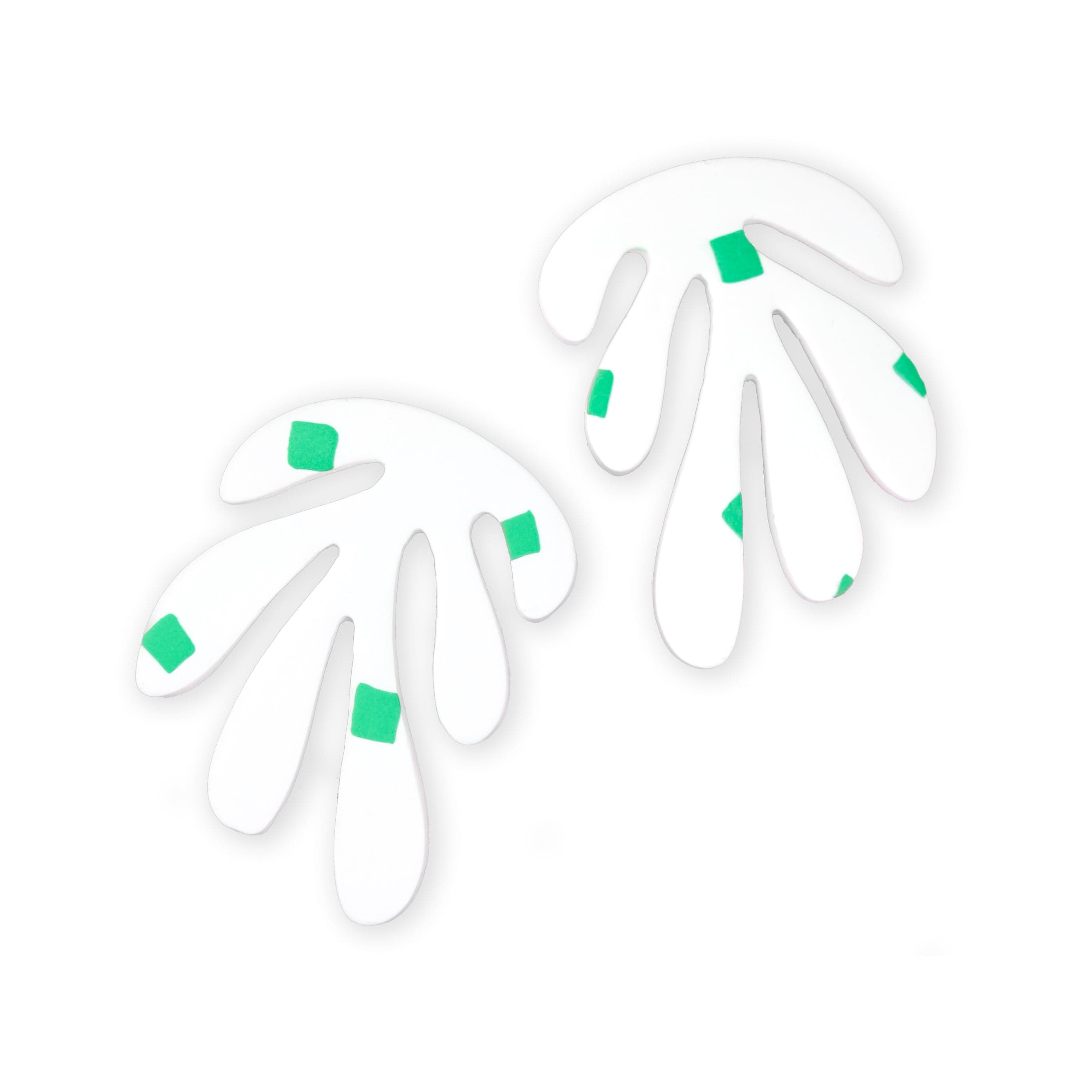 Matisse inspired white and green stud statement earrings handmade in polymer clay #color_white