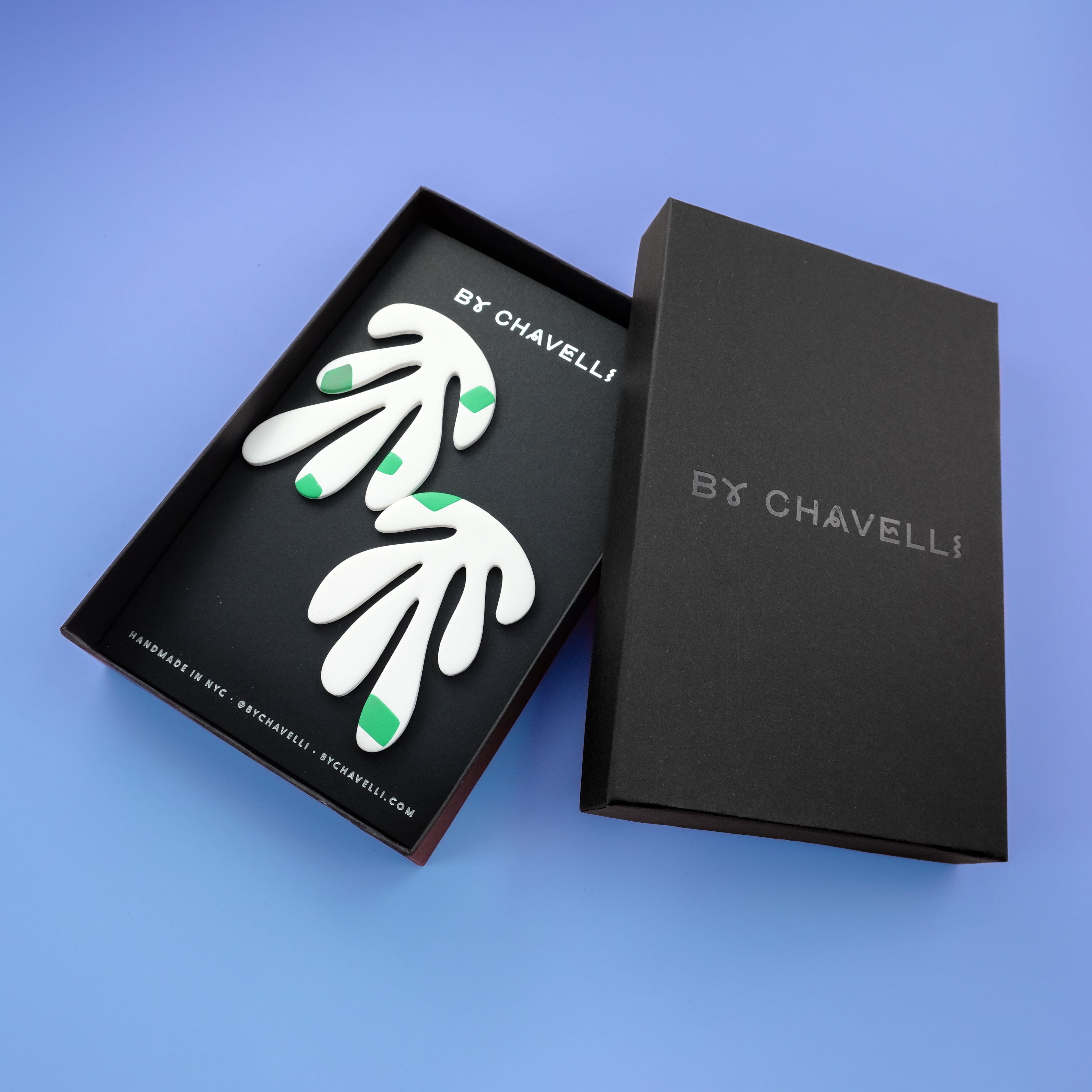 Matisse inspired white and green stud statement earrings handmade in polymer clay #color_white