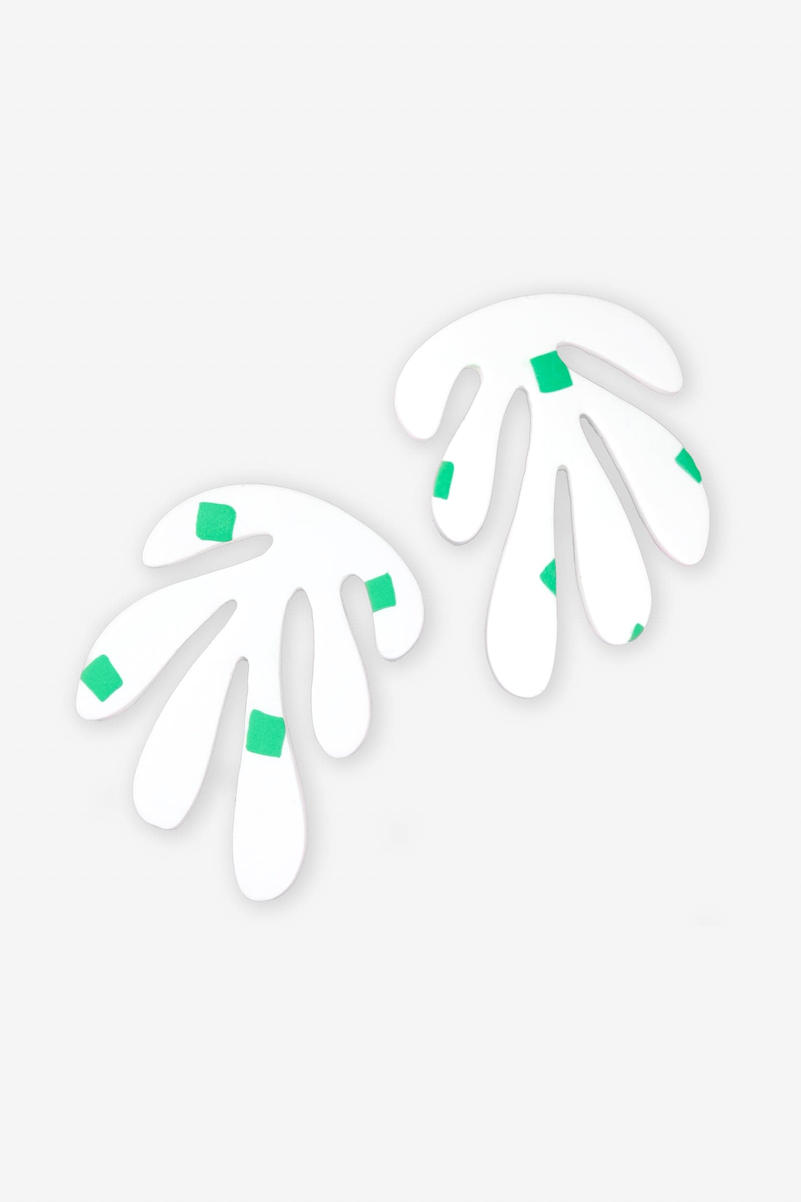 Matisse inspired white and green stud statement earrings handmade in polymer clay #color_white