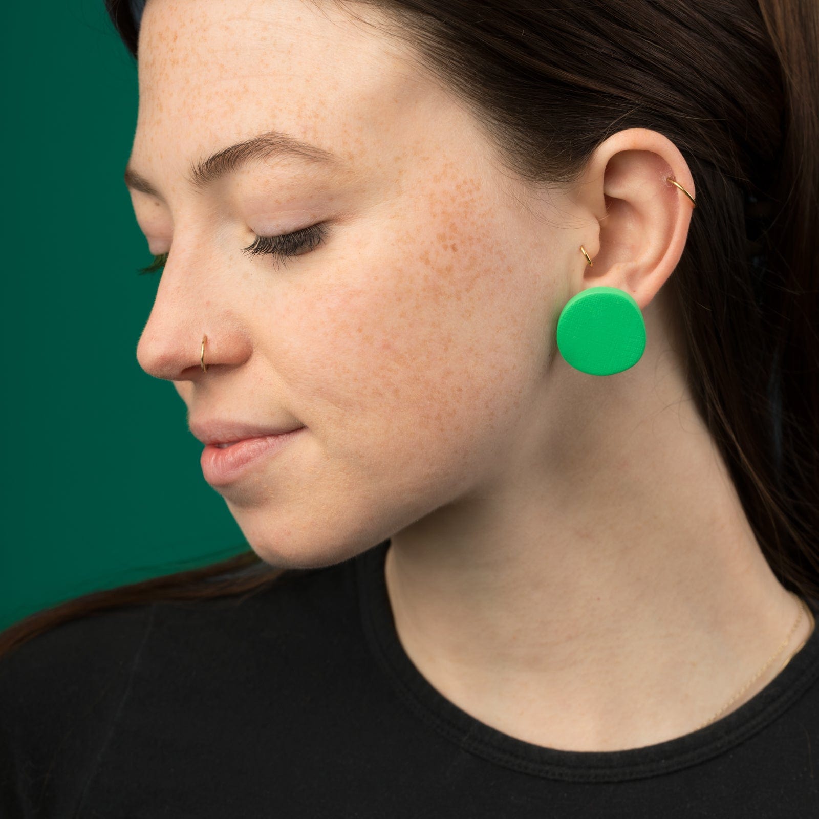 Miro inspired organic round shaped studs with canvas texture in green #color_green