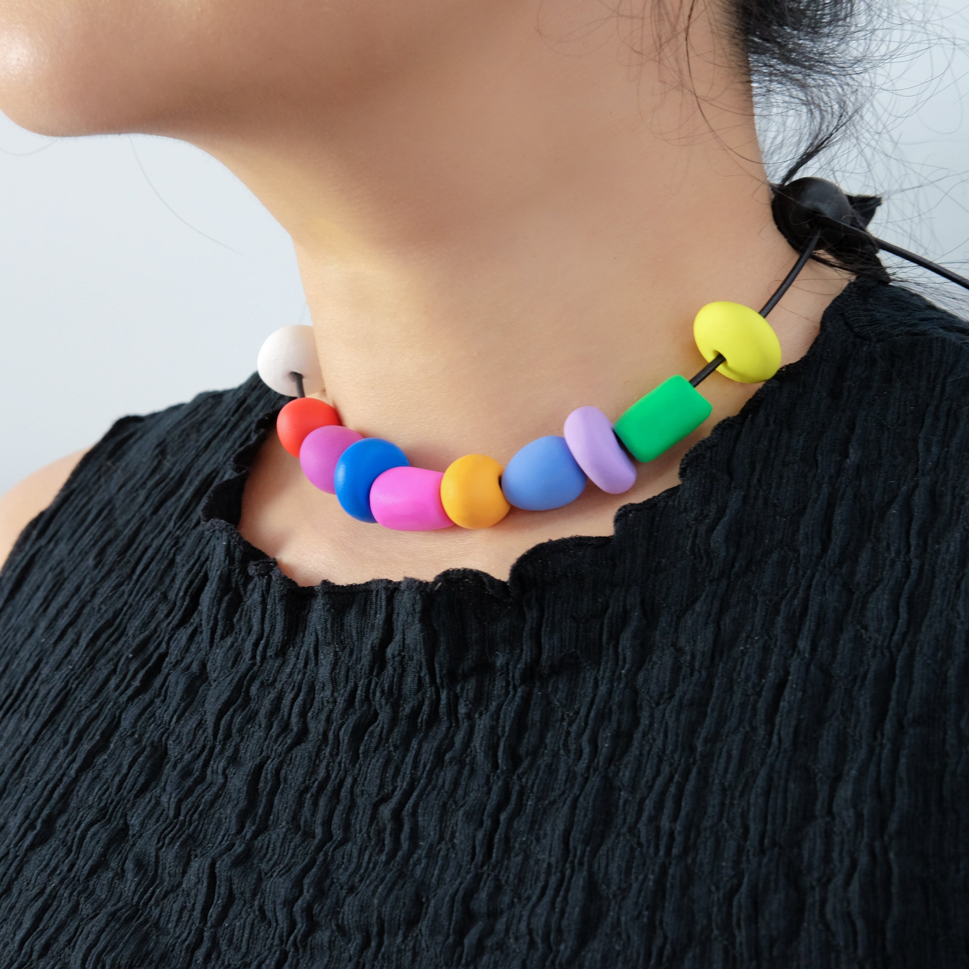 Hand-made mixed beaded necklace with multi-colored colorful chunky beads! 