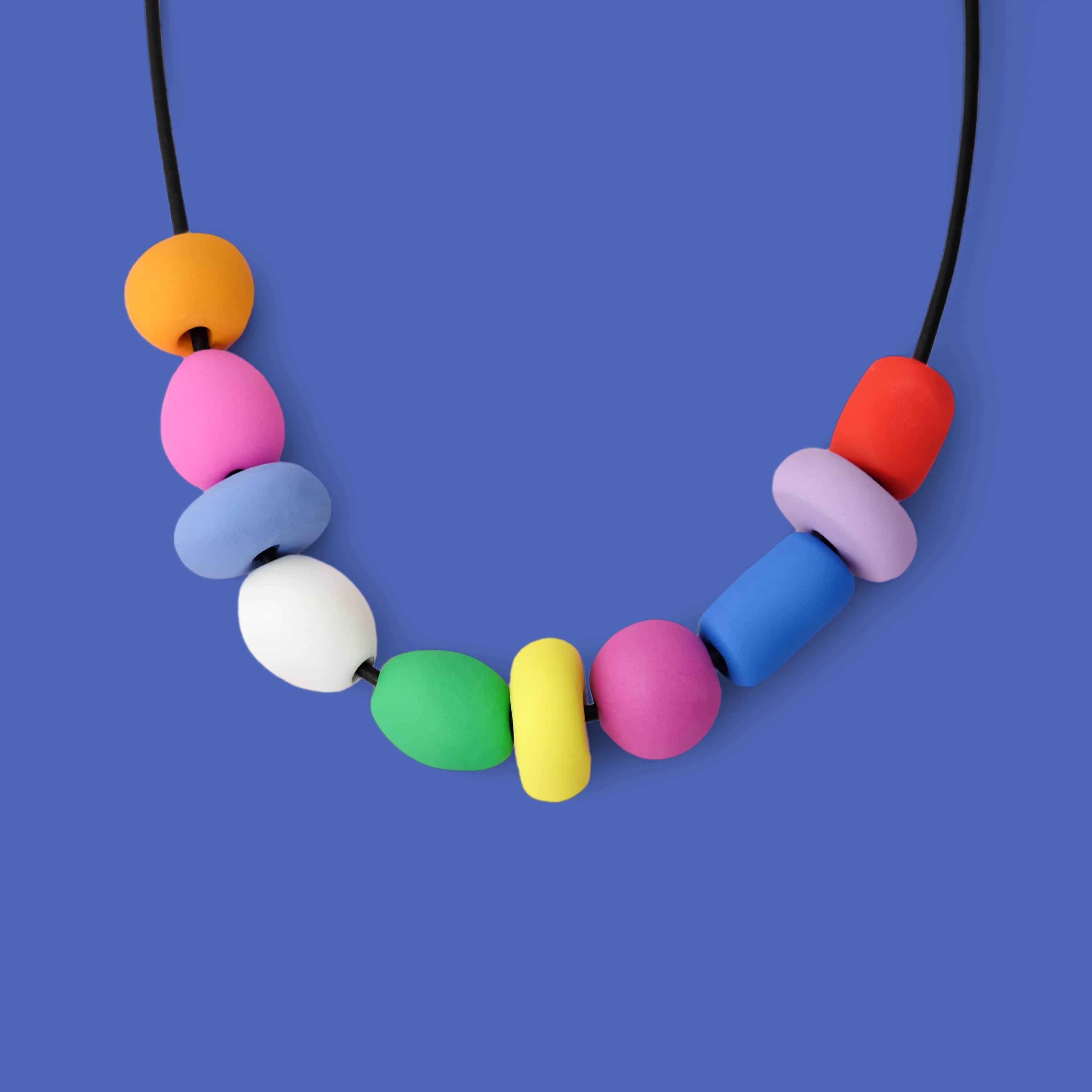 Hand-made mixed beaded necklace with multi-colored colorful chunky beads! 