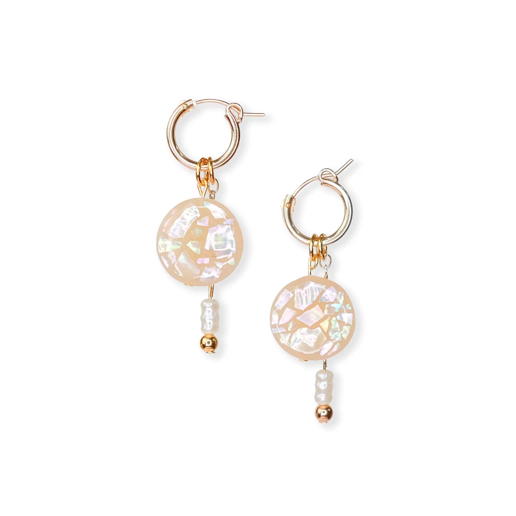 hand-made mother of pearl terrazzo charm hoop earrings #color_mother-of-pearl-terrazzo-natural