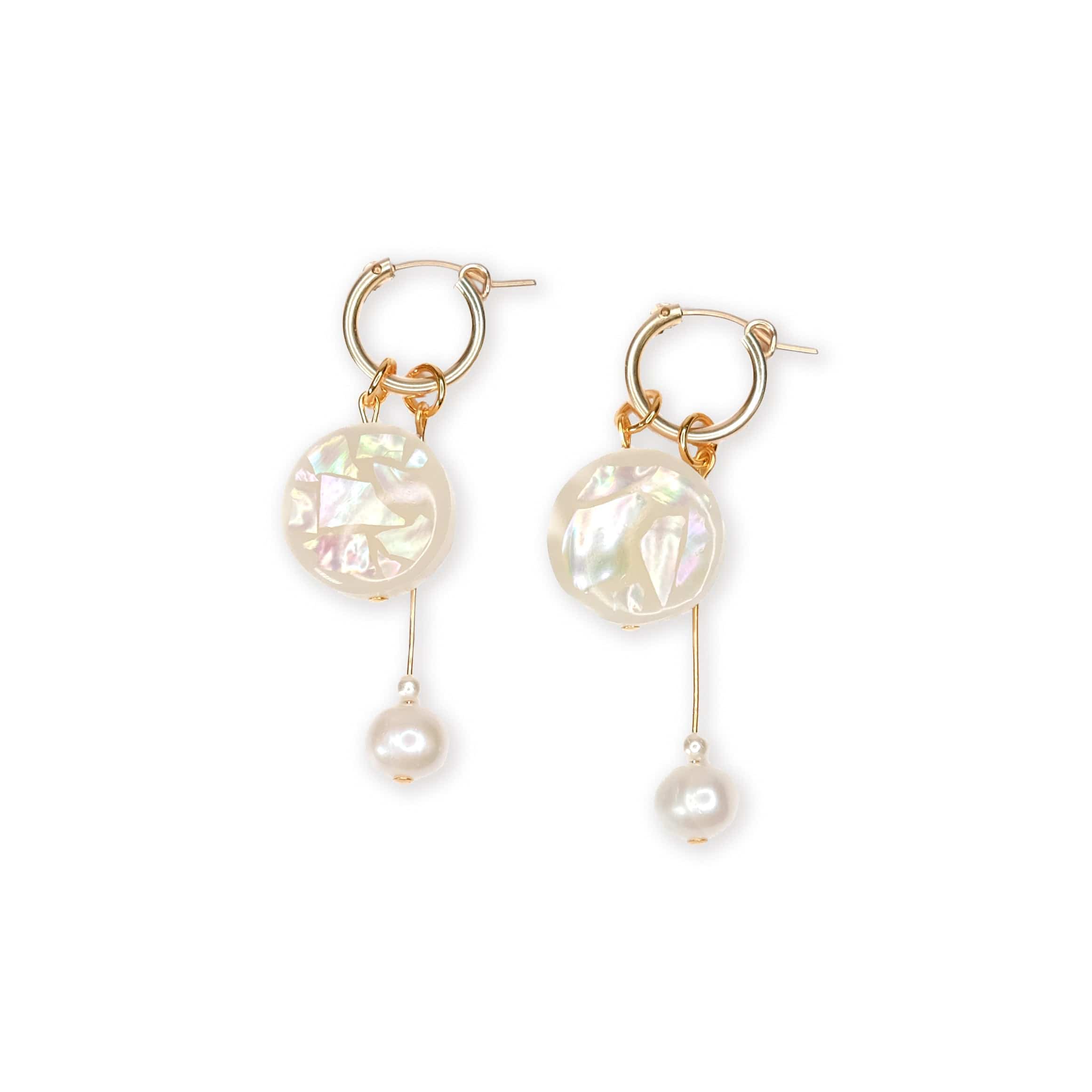 hand-made mother of pearl terrazzo charm hoop earrings #color_mother-of-pearl-terrazzo-white