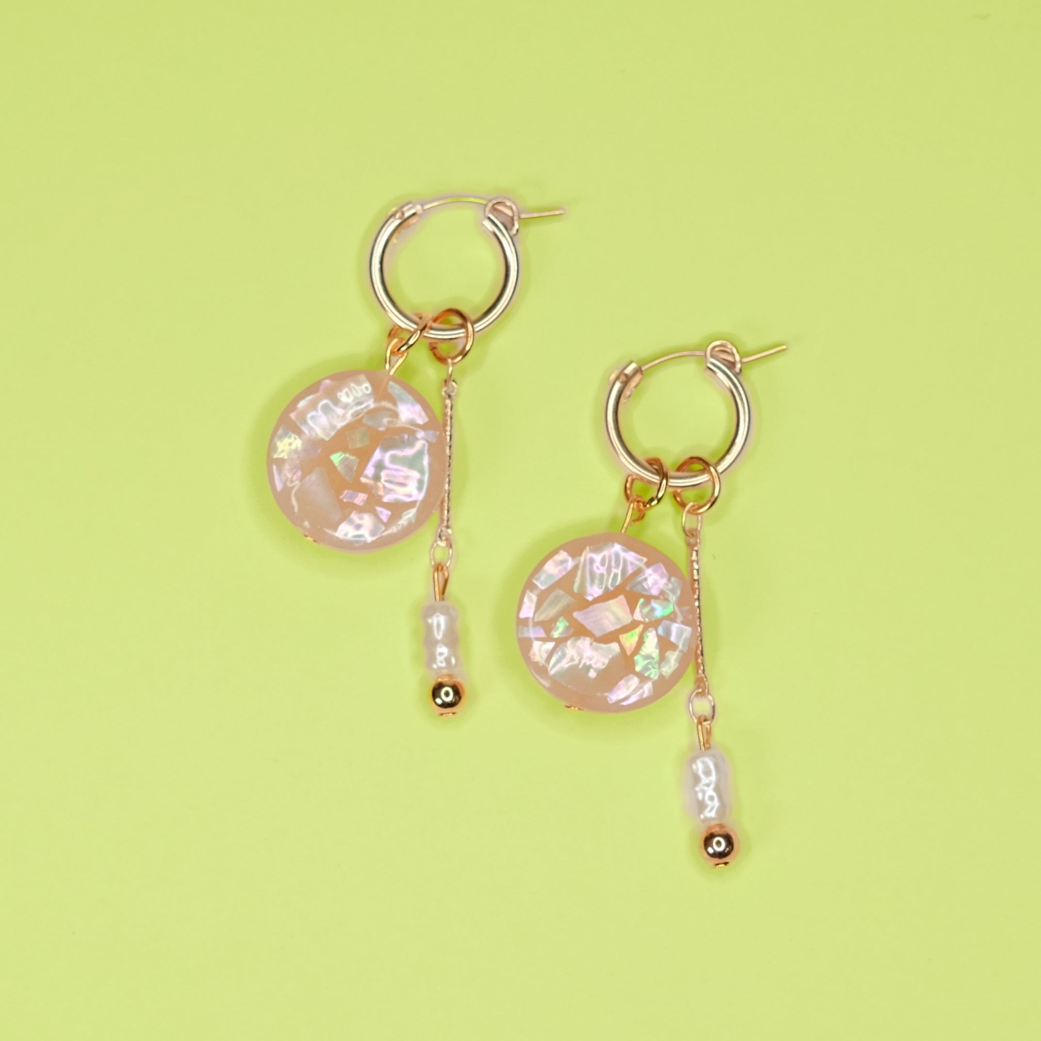 hand-made mother of pearl terrazzo charm hoop earrings #color_mother-of-pearl-terrazzo-natural