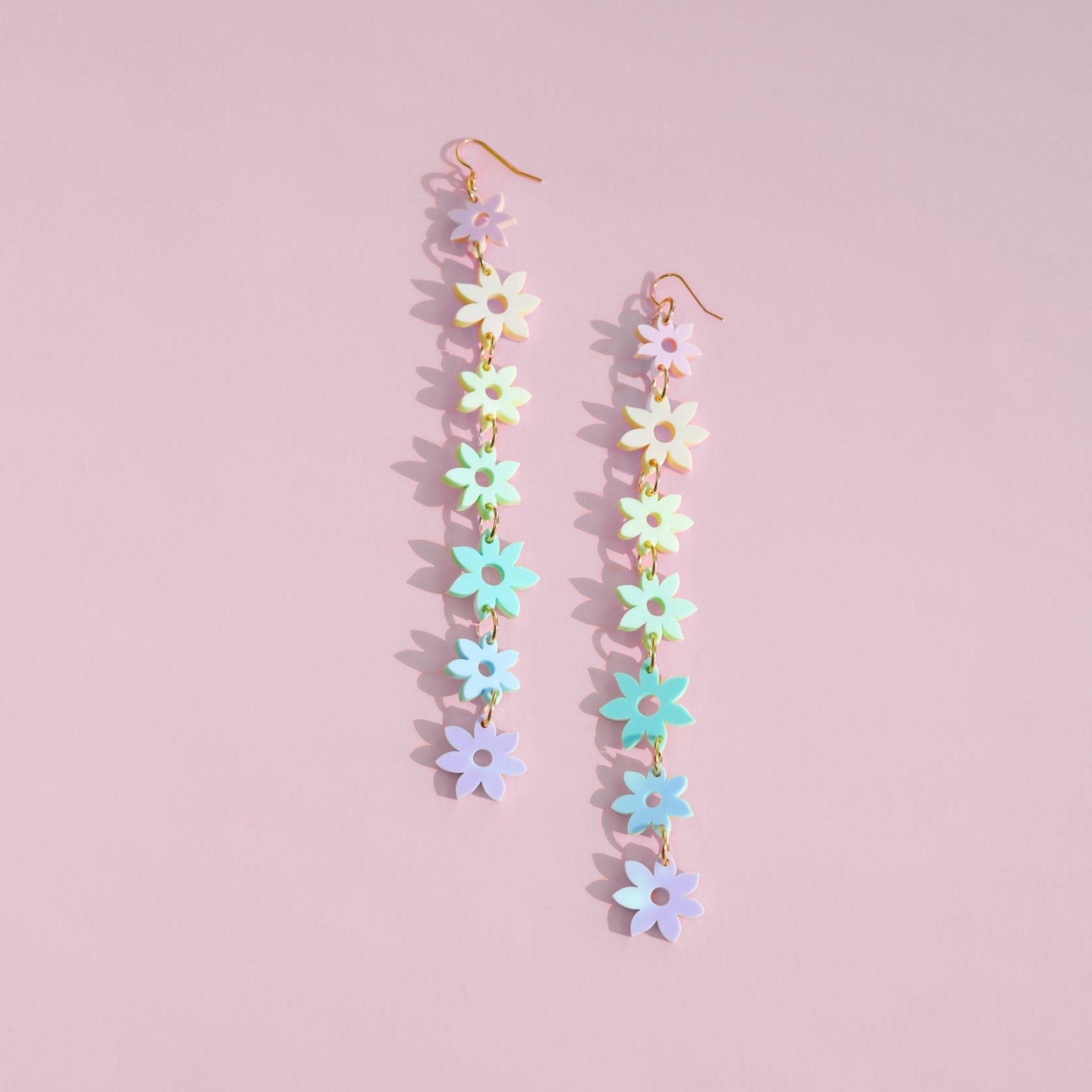 Pastel rainbow flower statement dangly earrings
