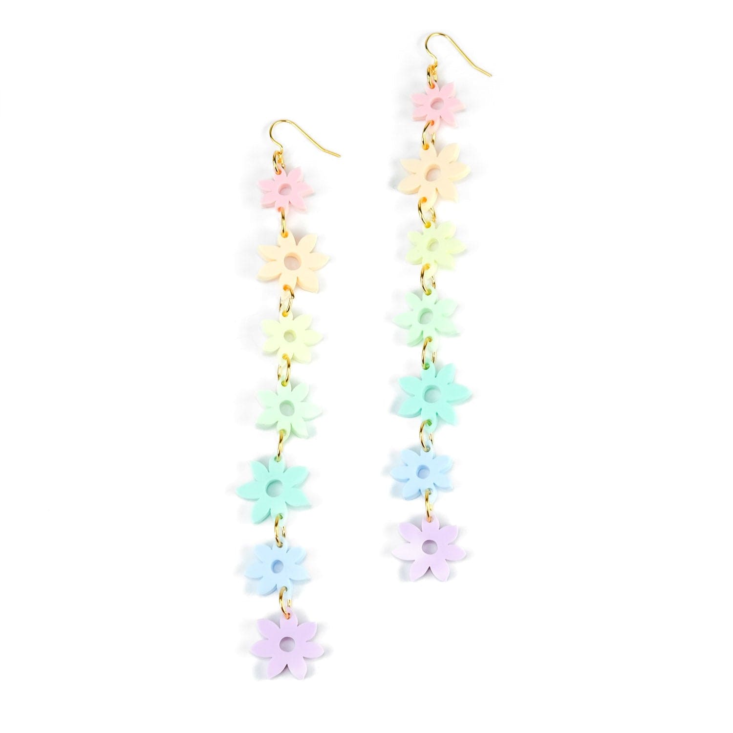 Rainbow flower statement dangly earrings