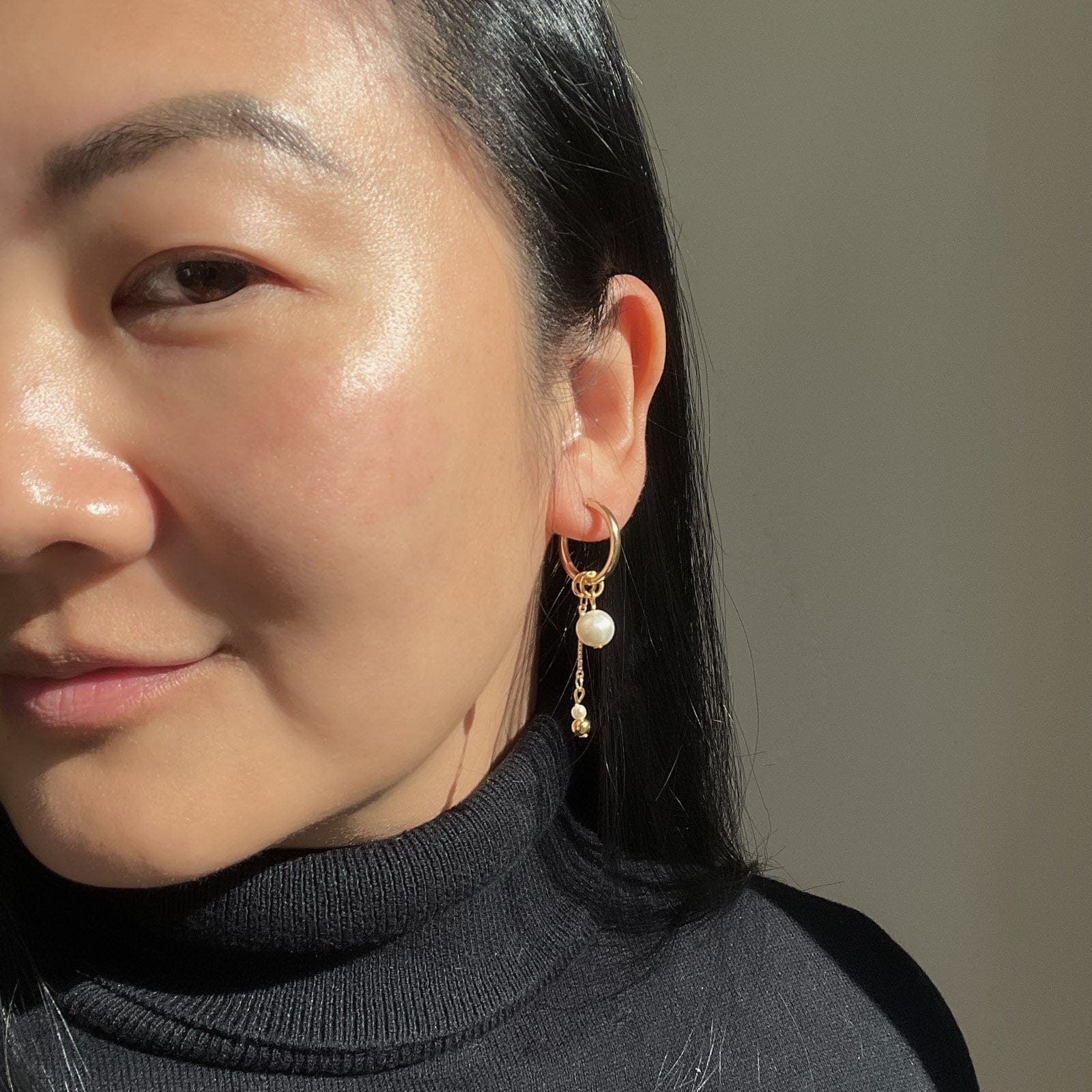 pearl drop hoop charm earrings #style_set-1