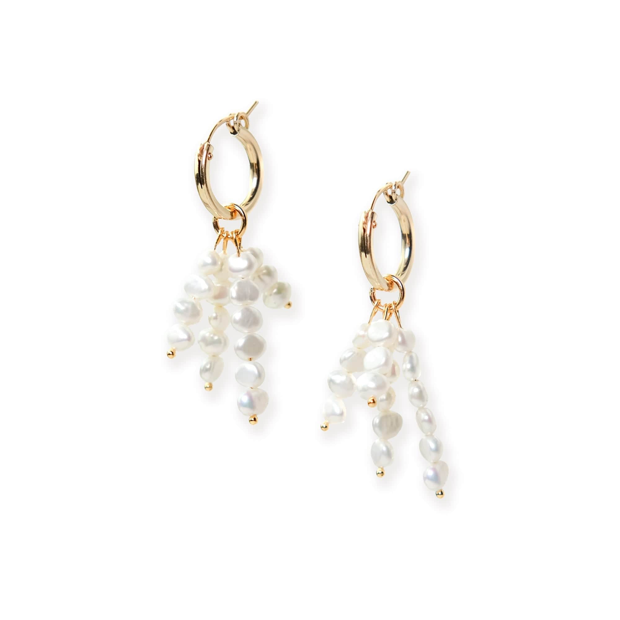 Elegant and fun freshwater pearl tassel earrings on 14k gold filled hoops