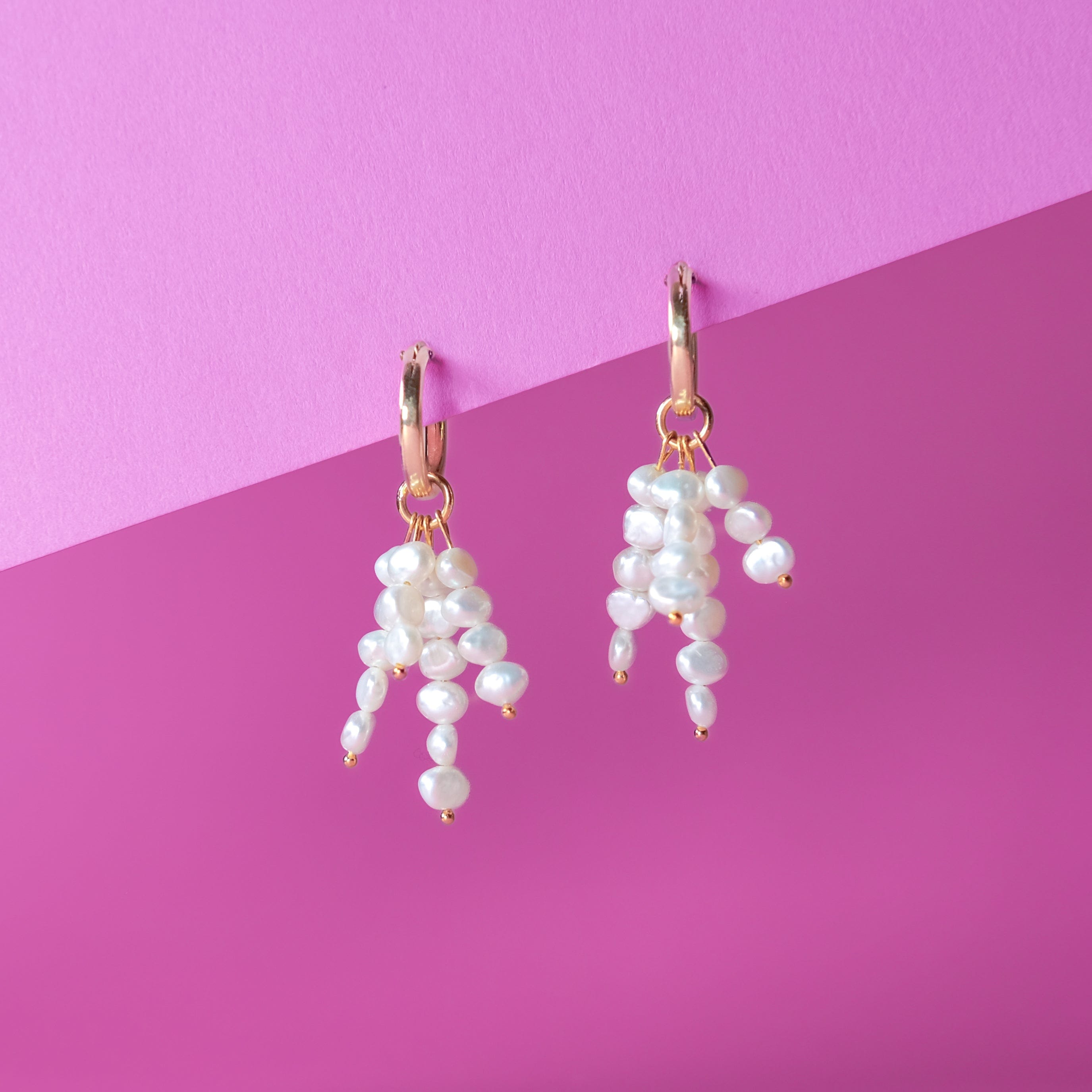 Elegant and fun freshwater pearl tassel earrings on 14k gold filled hoops