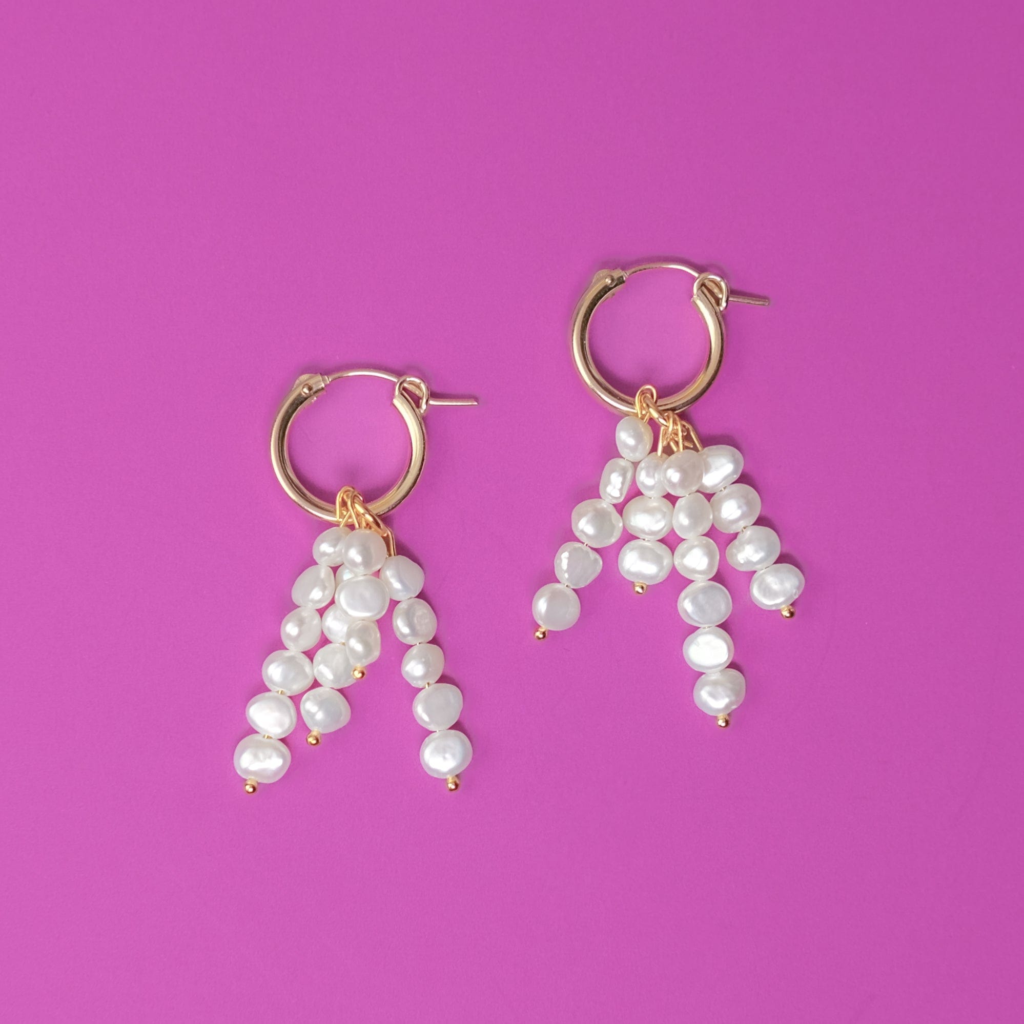 Elegant and fun freshwater pearl tassel earrings on 14k gold filled hoops