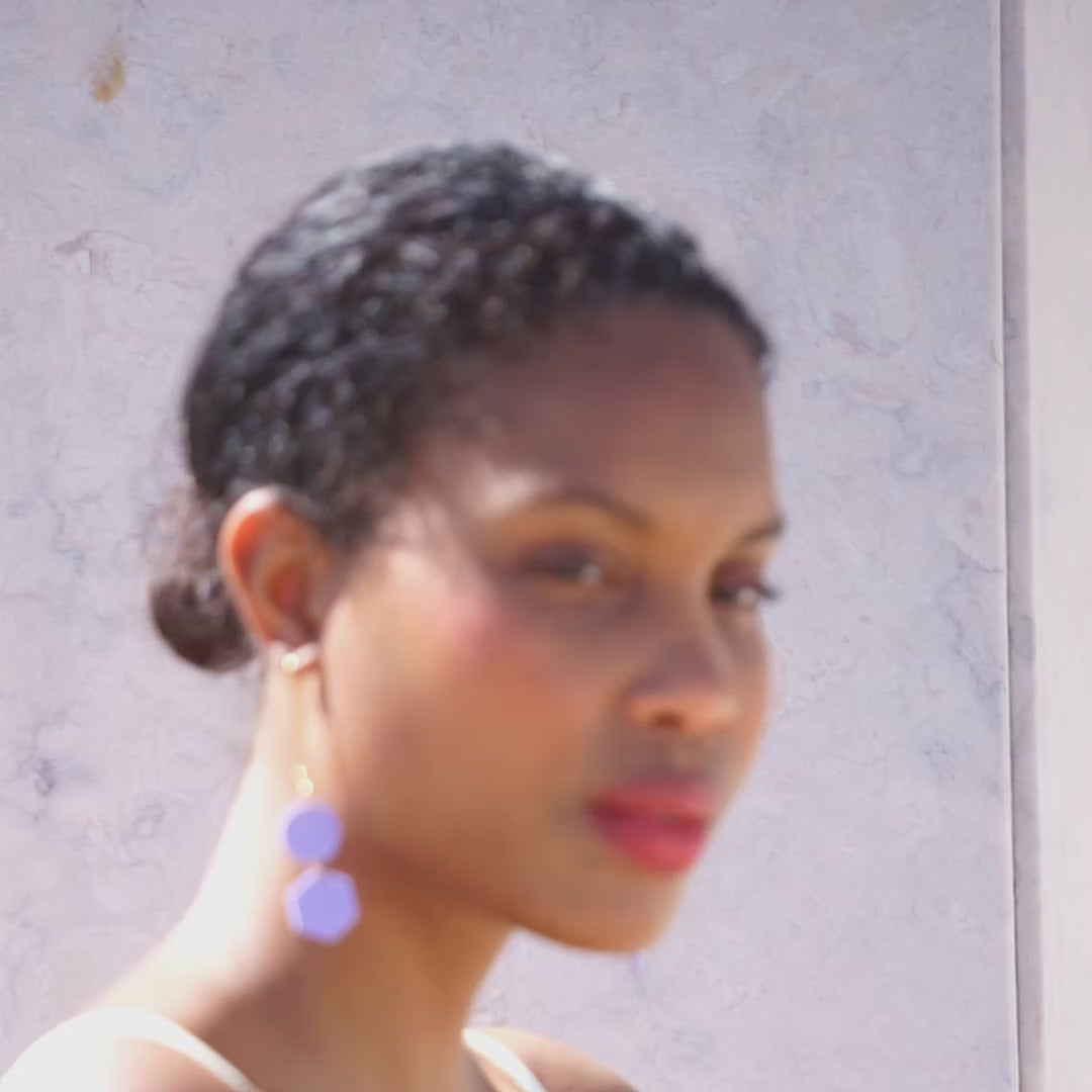 Elegant, elongated and lightweight Belle Dangles geometric dangly earrings in lavender #color_lavender