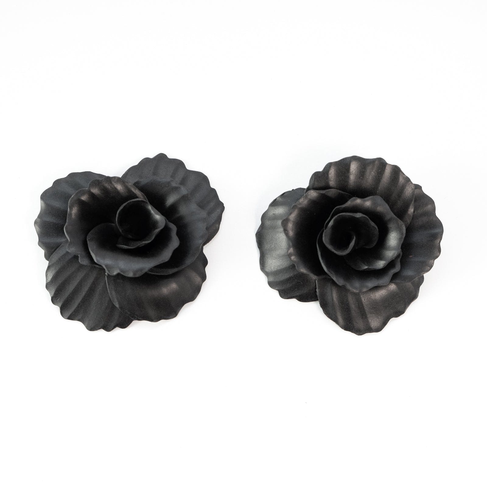 Hand-made statement flower rosette stud earrings in black #color_black