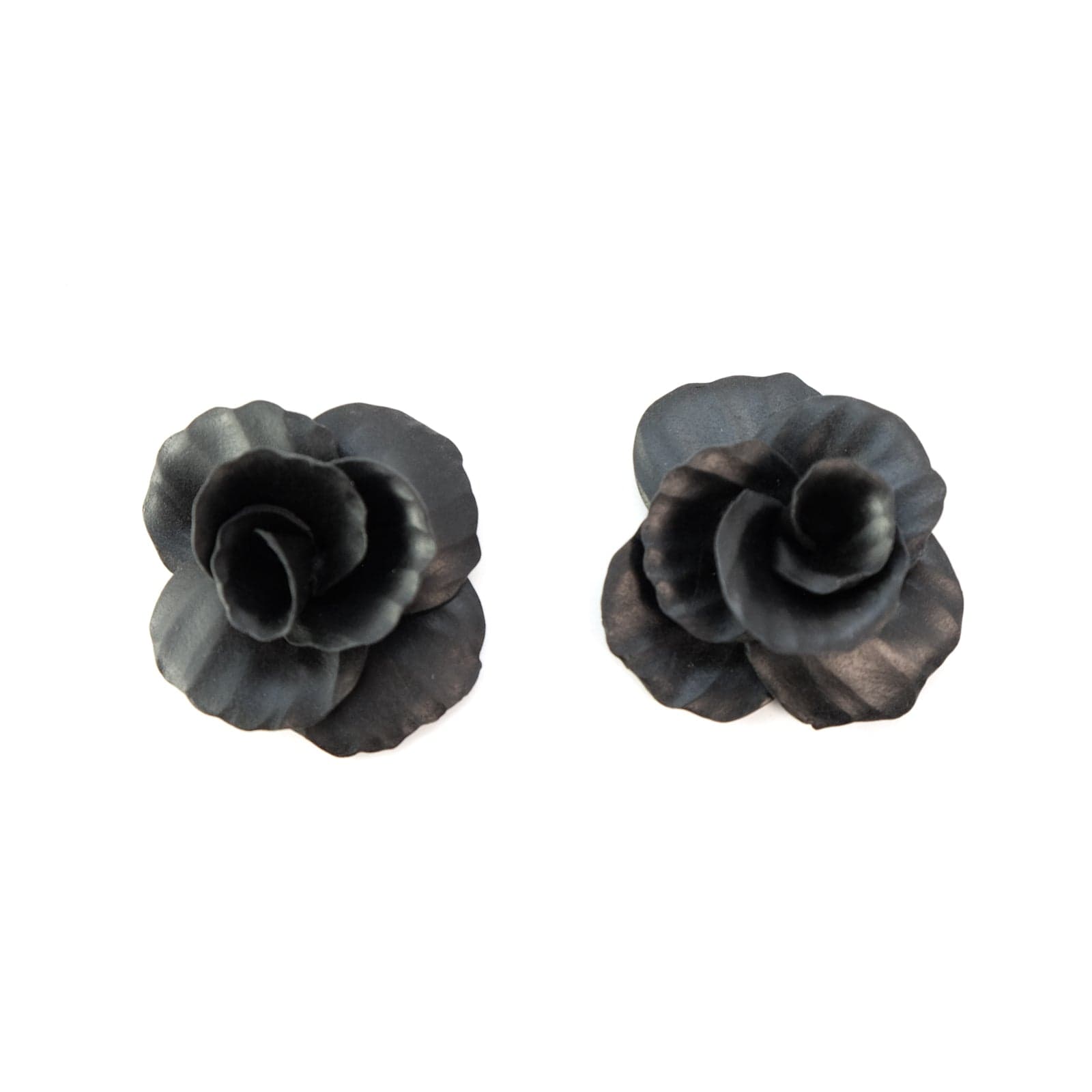 Hand-made statement flower rosette stud earrings in black #color_black