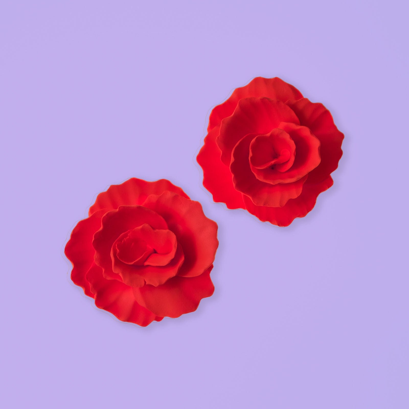 Hand-made statement flower rosette stud earrings in red #color_red