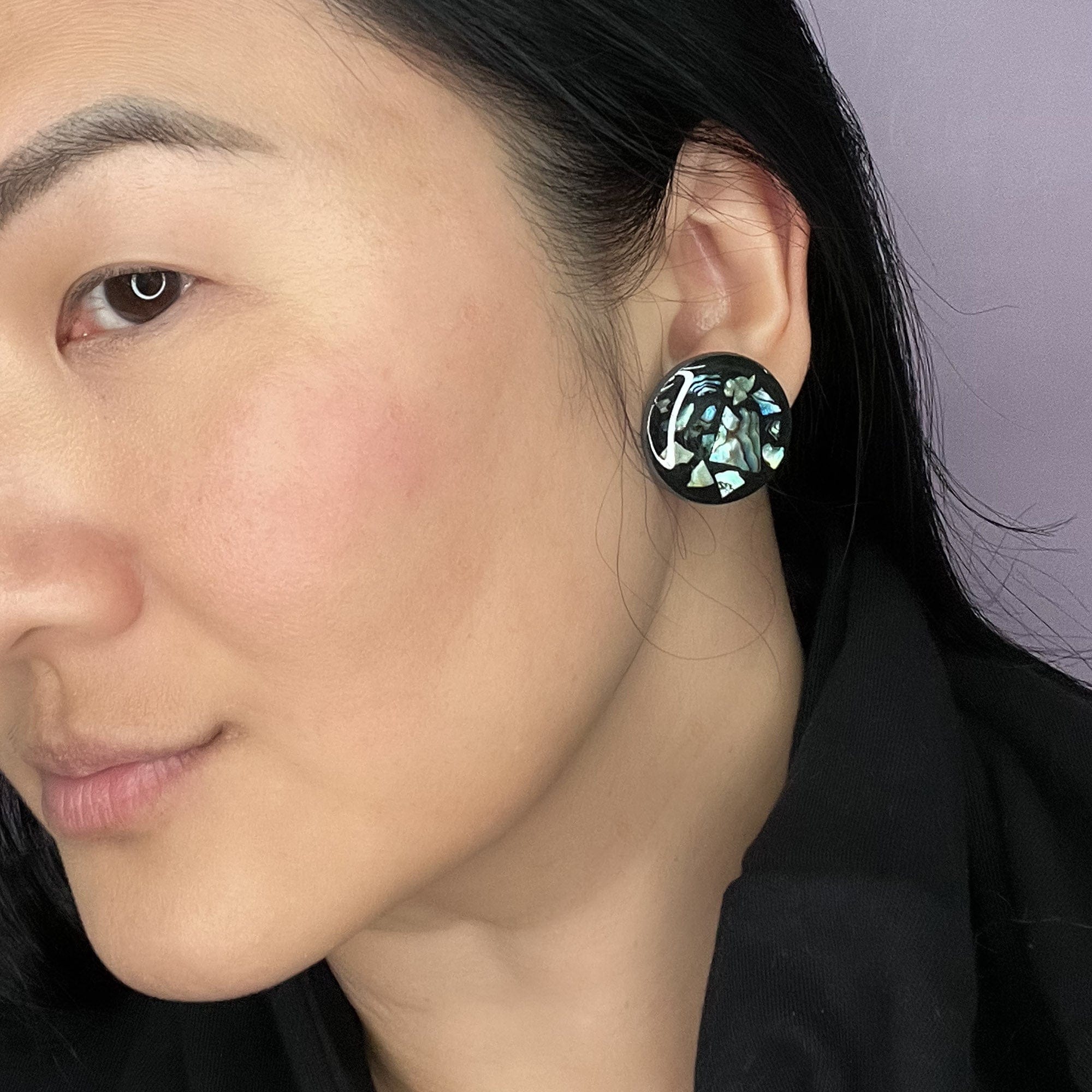 Mother of Pearl abalone terrazzo stud earrings #color_mother-of-pearl-terrazzo-black