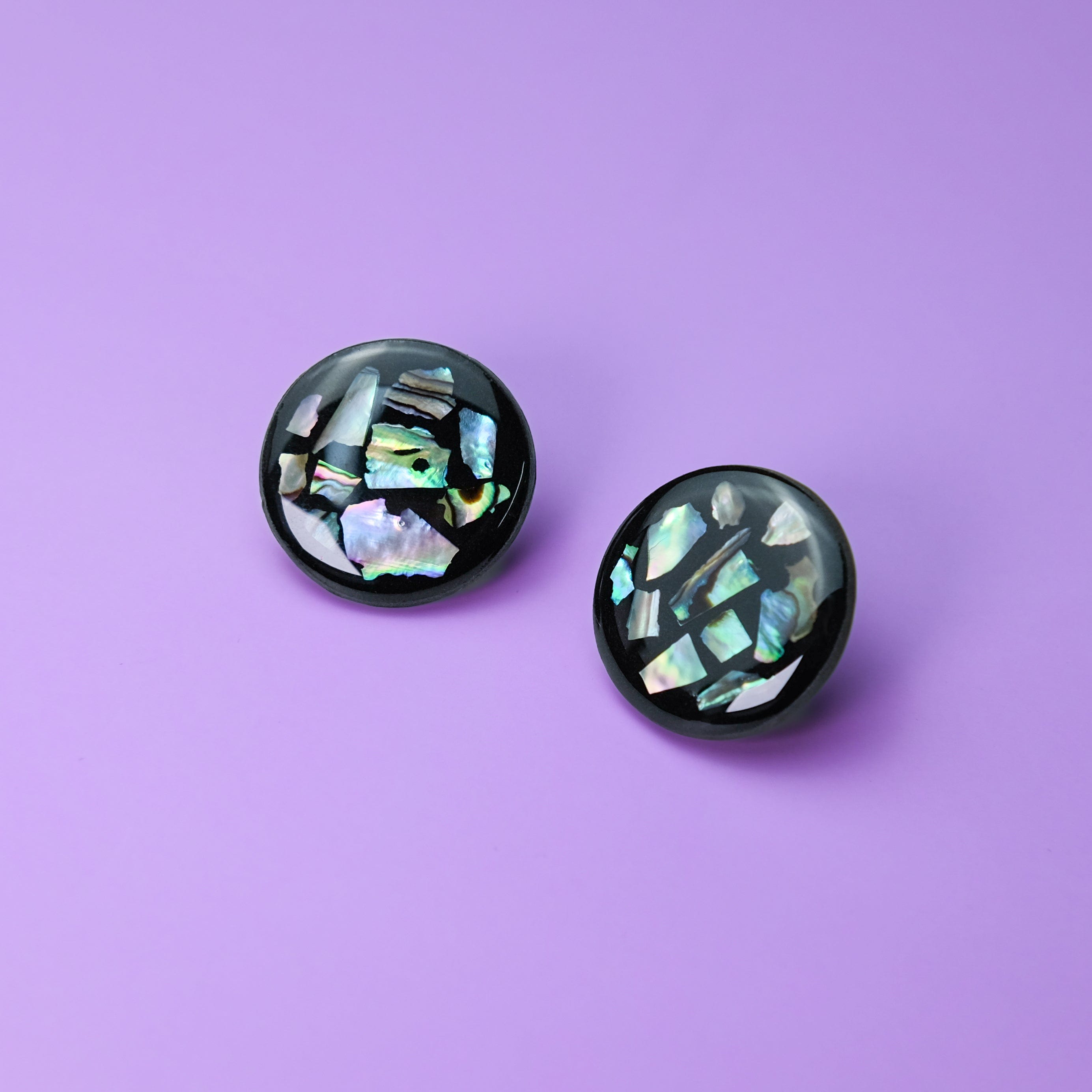 Mother of Pearl abalone terrazzo stud earrings #color_mother-of-pearl-terrazzo-black