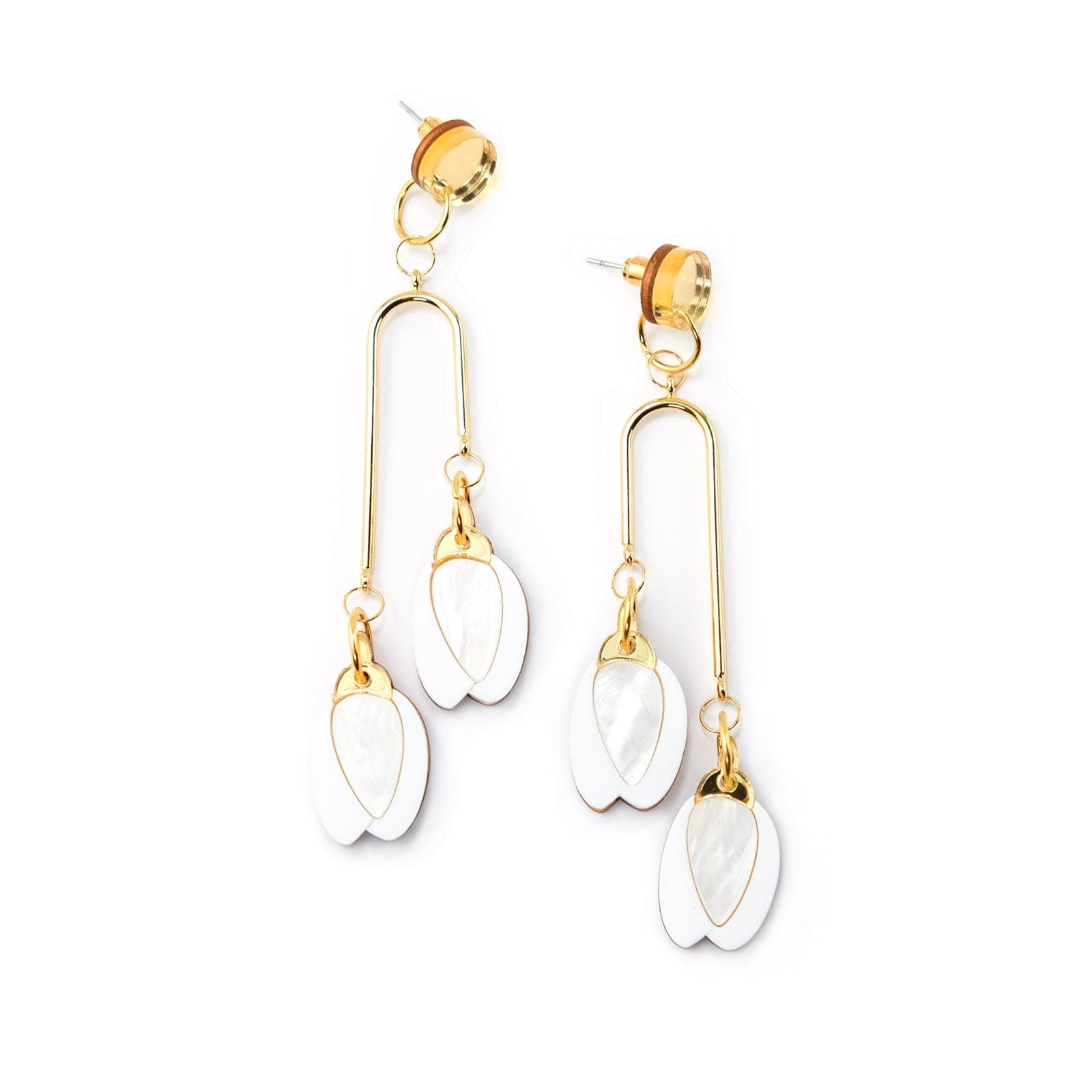 Elegant mobile-style Sampaguita jasmine flower bud dangly earrings #color_white