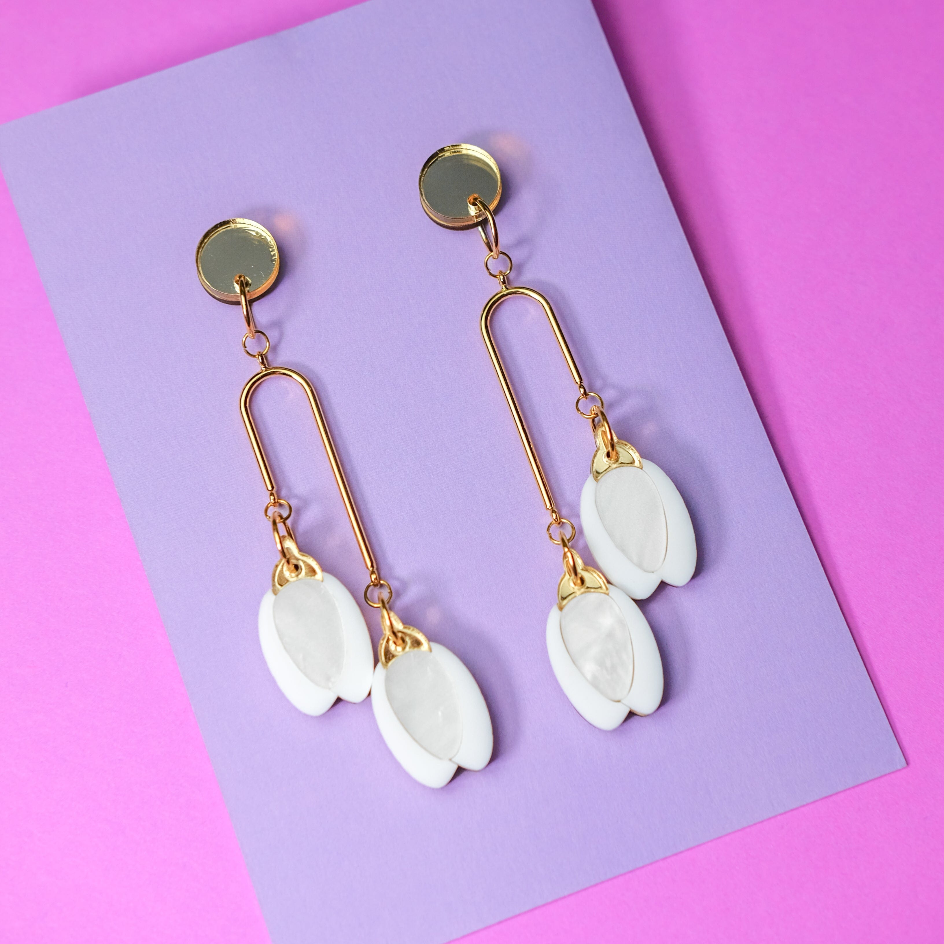 Sampaguita jasmine flower bud dangly earrings 