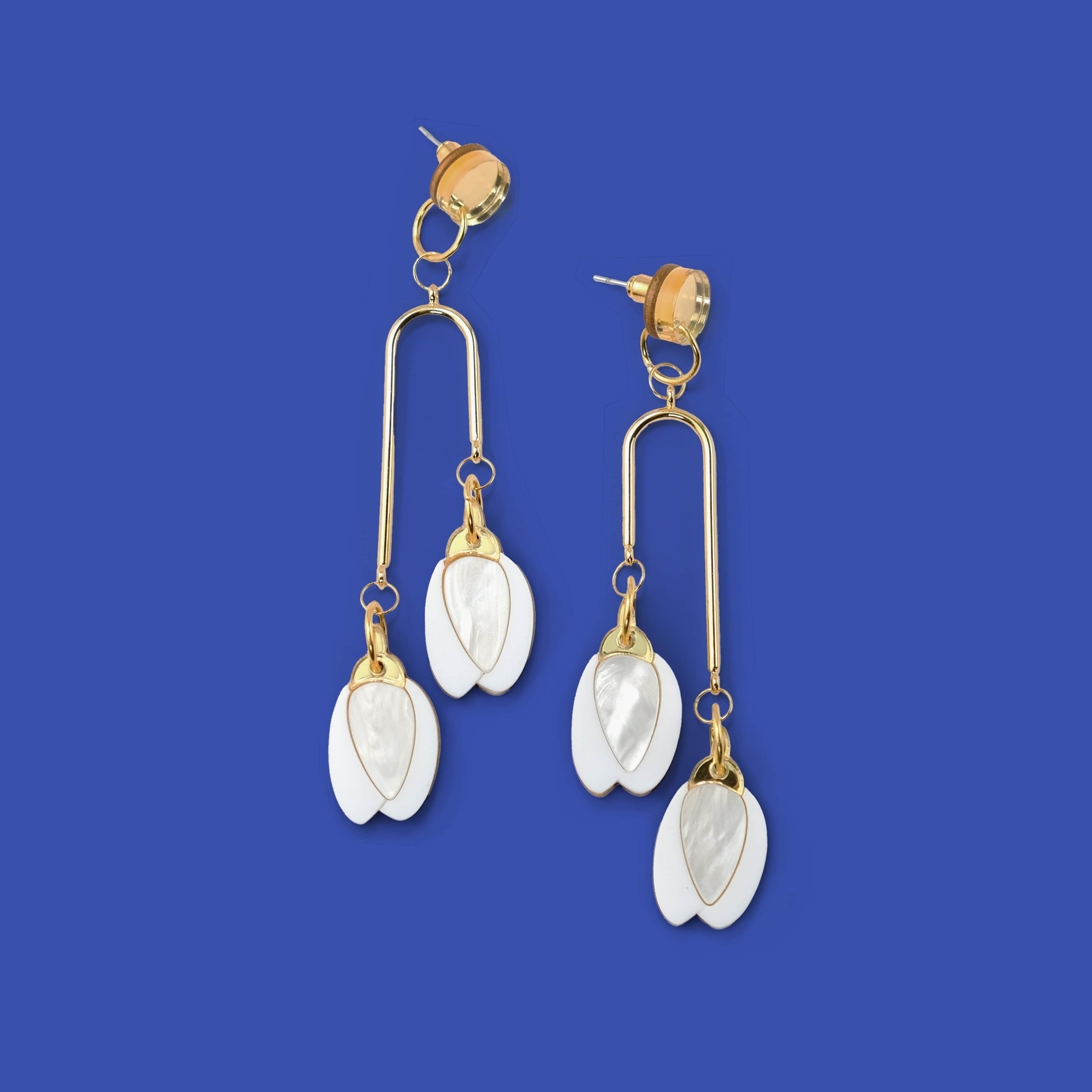 Sampaguita jasmine flower bud dangly earrings 